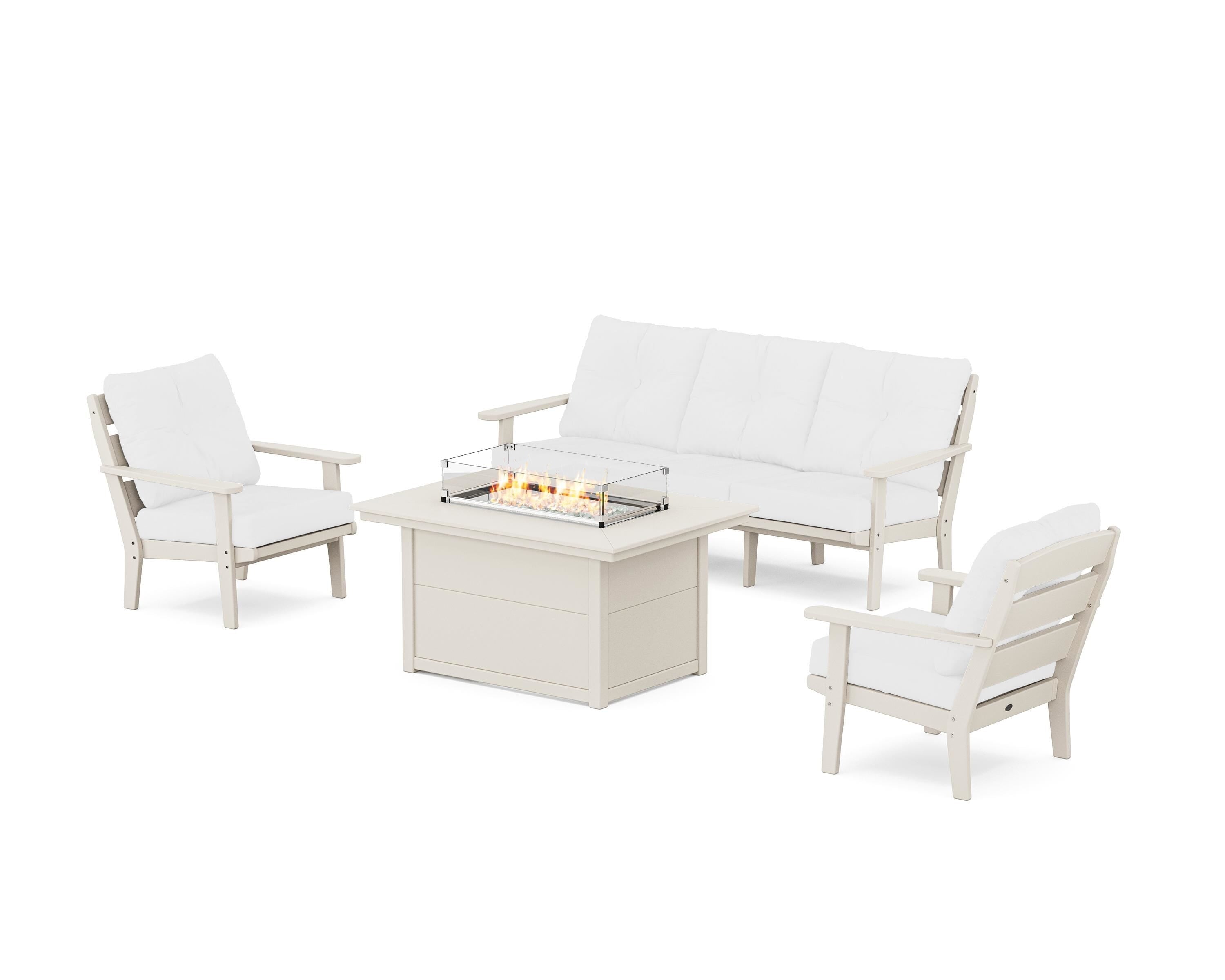 POLYWOOD® Lakeside Deep Seating Fire Pit Table Set in Sand / Natural