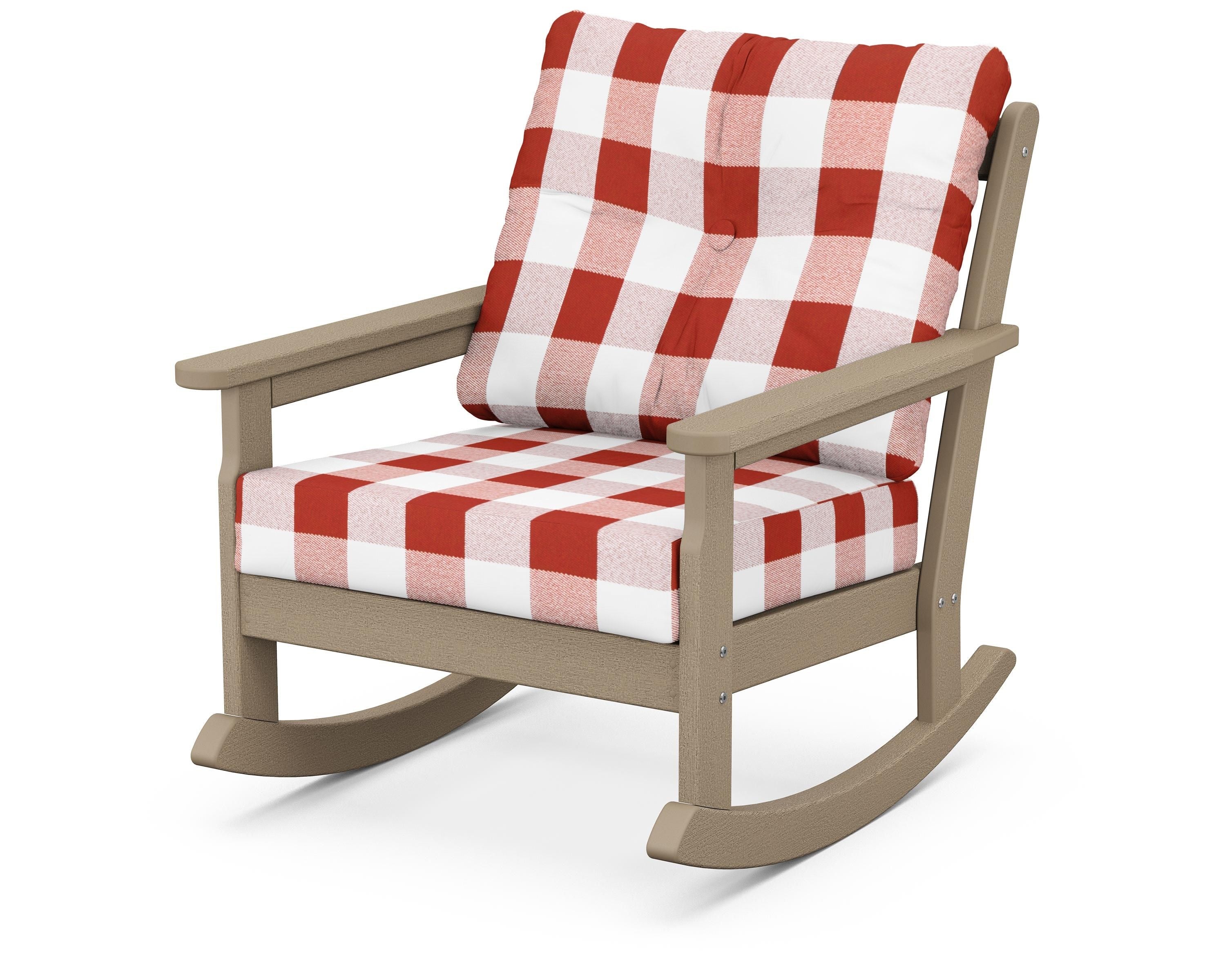 POLYWOOD® Vineyard Deep Seating Rocking Chair in Vintage Sahara / Buffalo Plaid Crimson