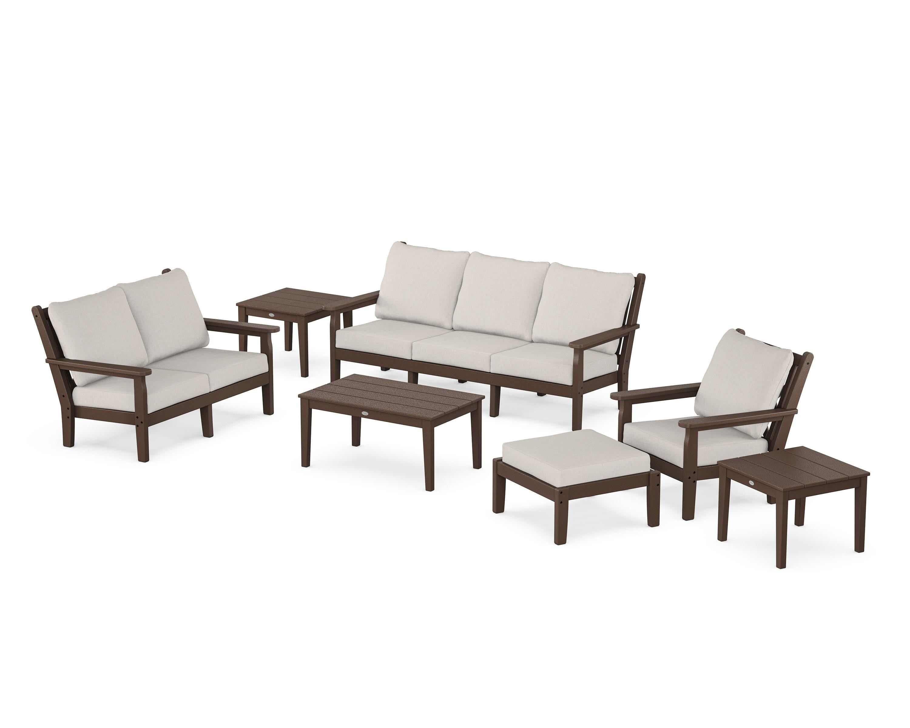 POLYWOOD® Chippendale 7-Piece Deep Seating Set in Mahogany / Cast Ash