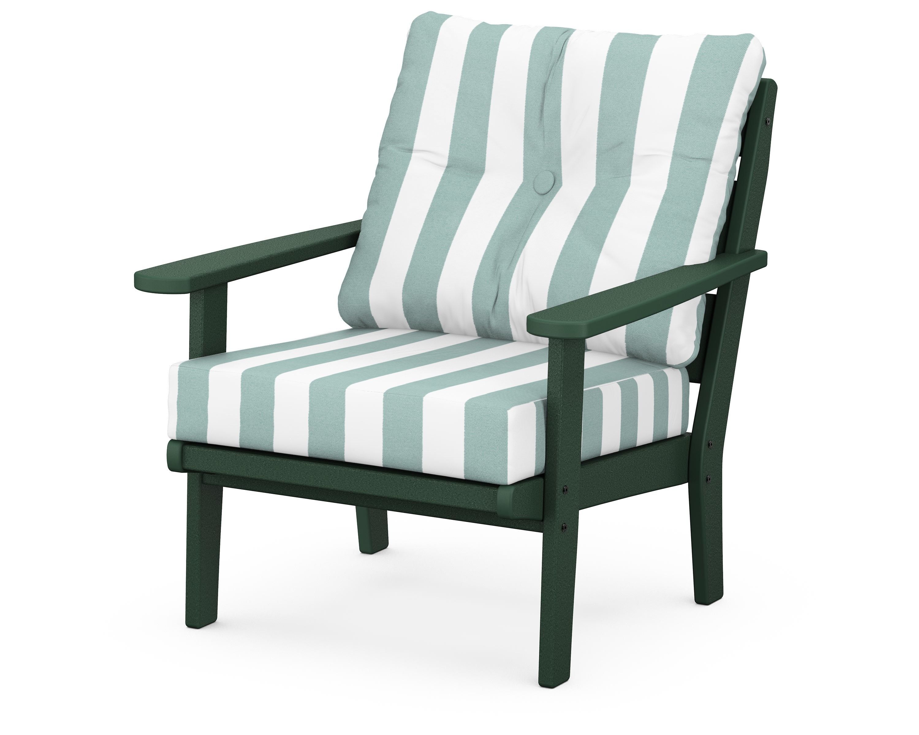 POLYWOOD® Lakeside Deep Seating Chair in Green / Cabana Stripe Glacier Spa