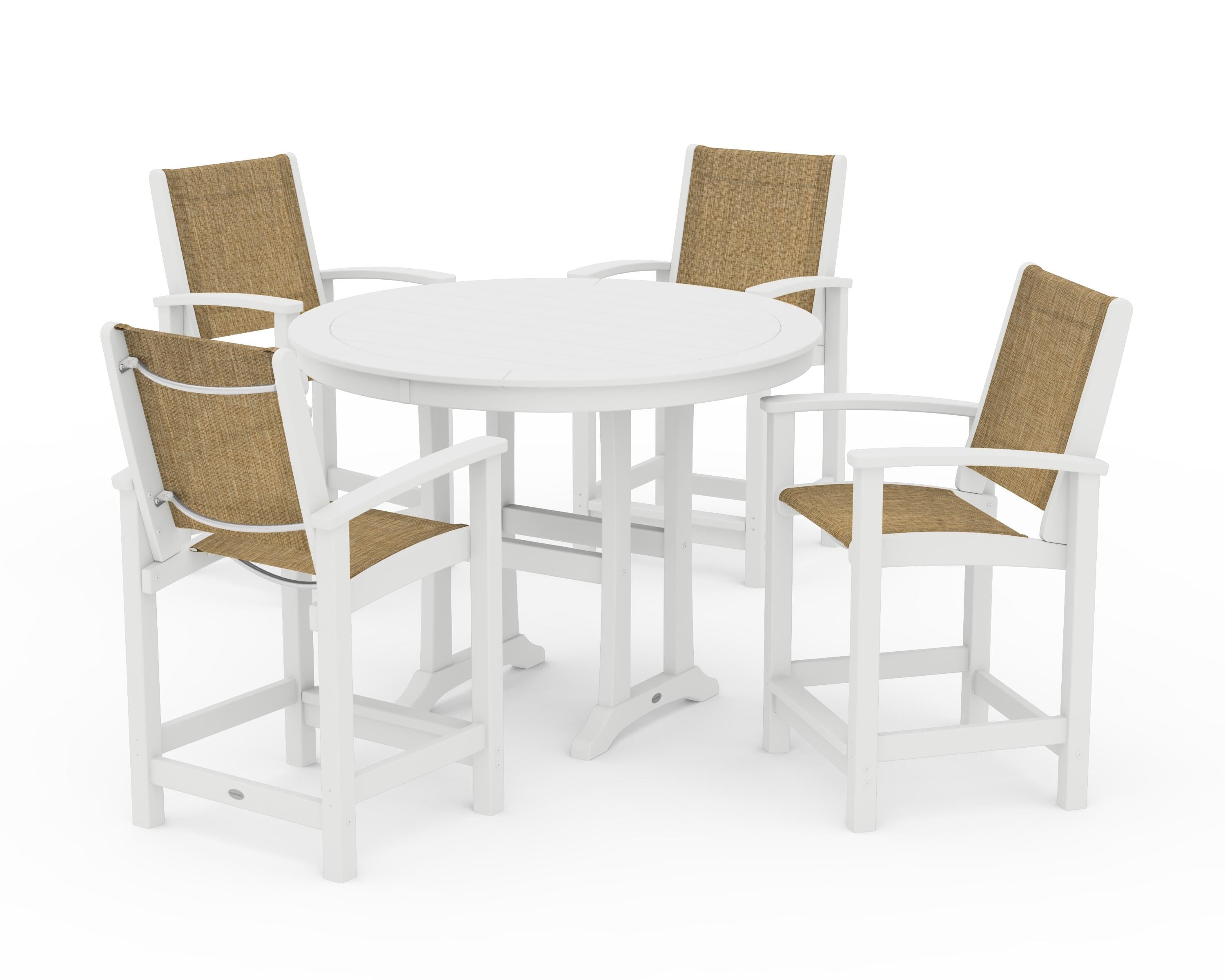 POLYWOOD® Coastal 5-Piece Counter Set in White / Burlap Sling