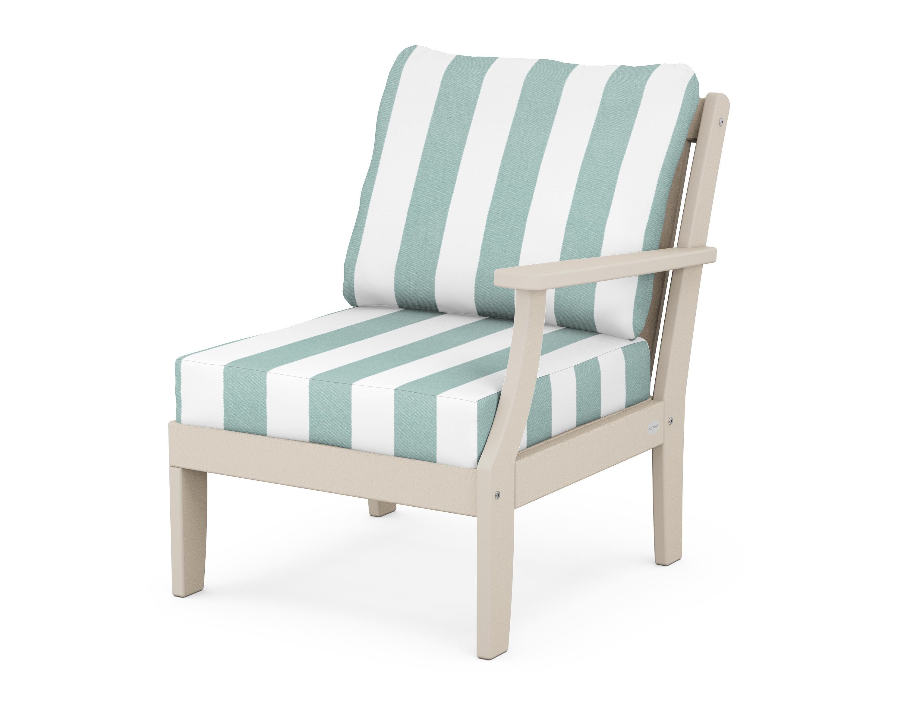 POLYWOOD® Braxton Modular Right Arm Chair in Sand / Cabana Stripe Glacier Spa