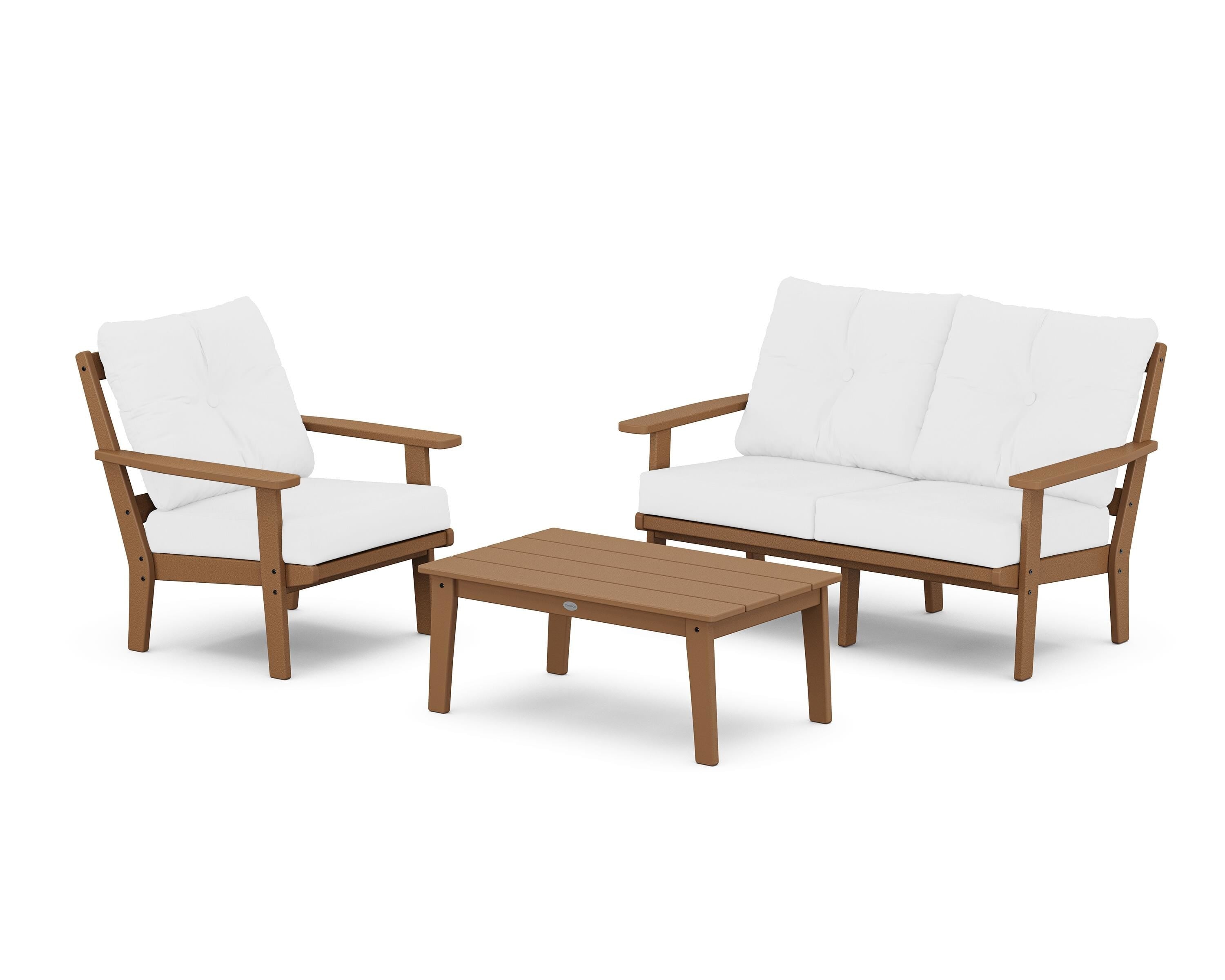POLYWOOD® Oxford 3-Piece Deep Seating Set with Loveseat in Teak / Natural