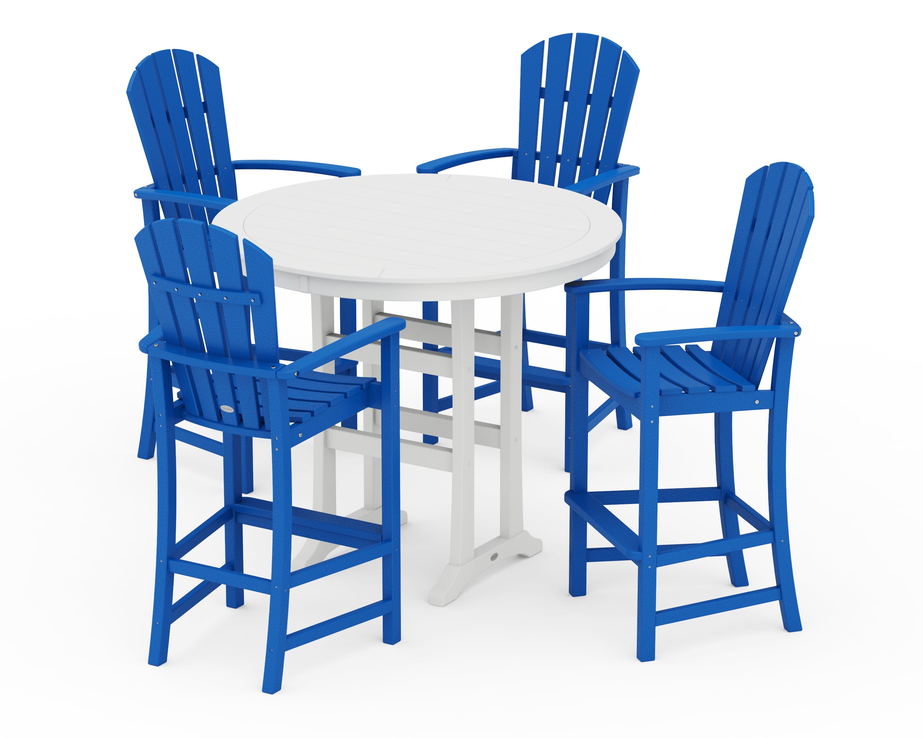 POLYWOOD® Palm Coast 5-Piece Round Bar Set in Pacific Blue / White