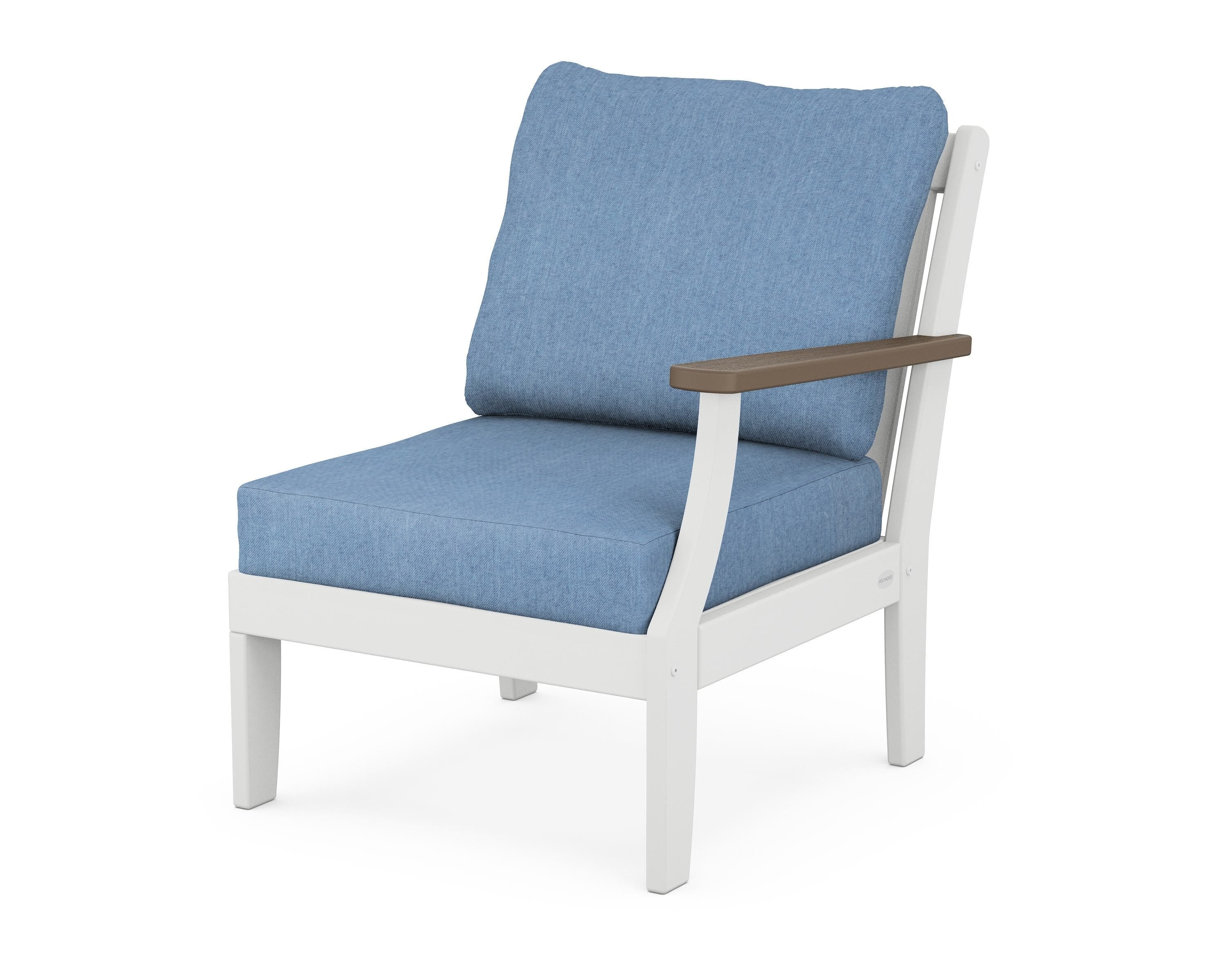 POLYWOOD® Braxton Modular Right Arm Chair in White / Kona / Sky Blue
