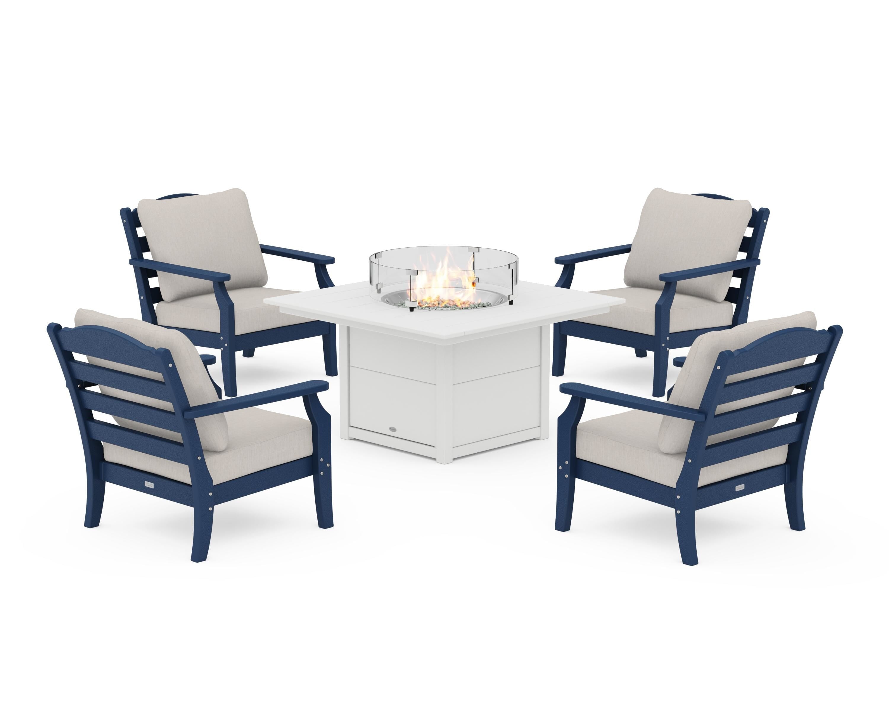 Draper James™ by POLYWOOD® Savannah 5-Piece Deep Seating Set with Fire Pit Table in Navy / Cast Ash