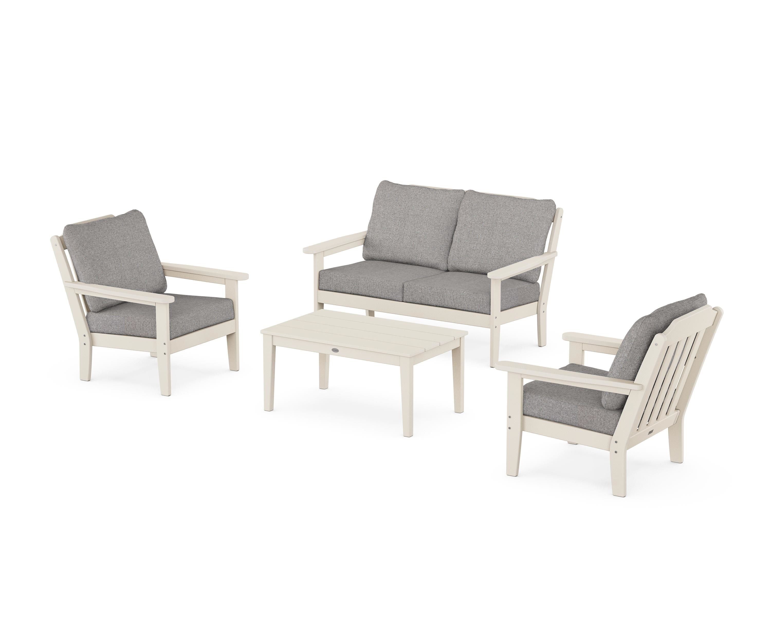 Country Living Cottage 4-Piece Deep Seating Set with Loveseat in Sand / Grey Mist