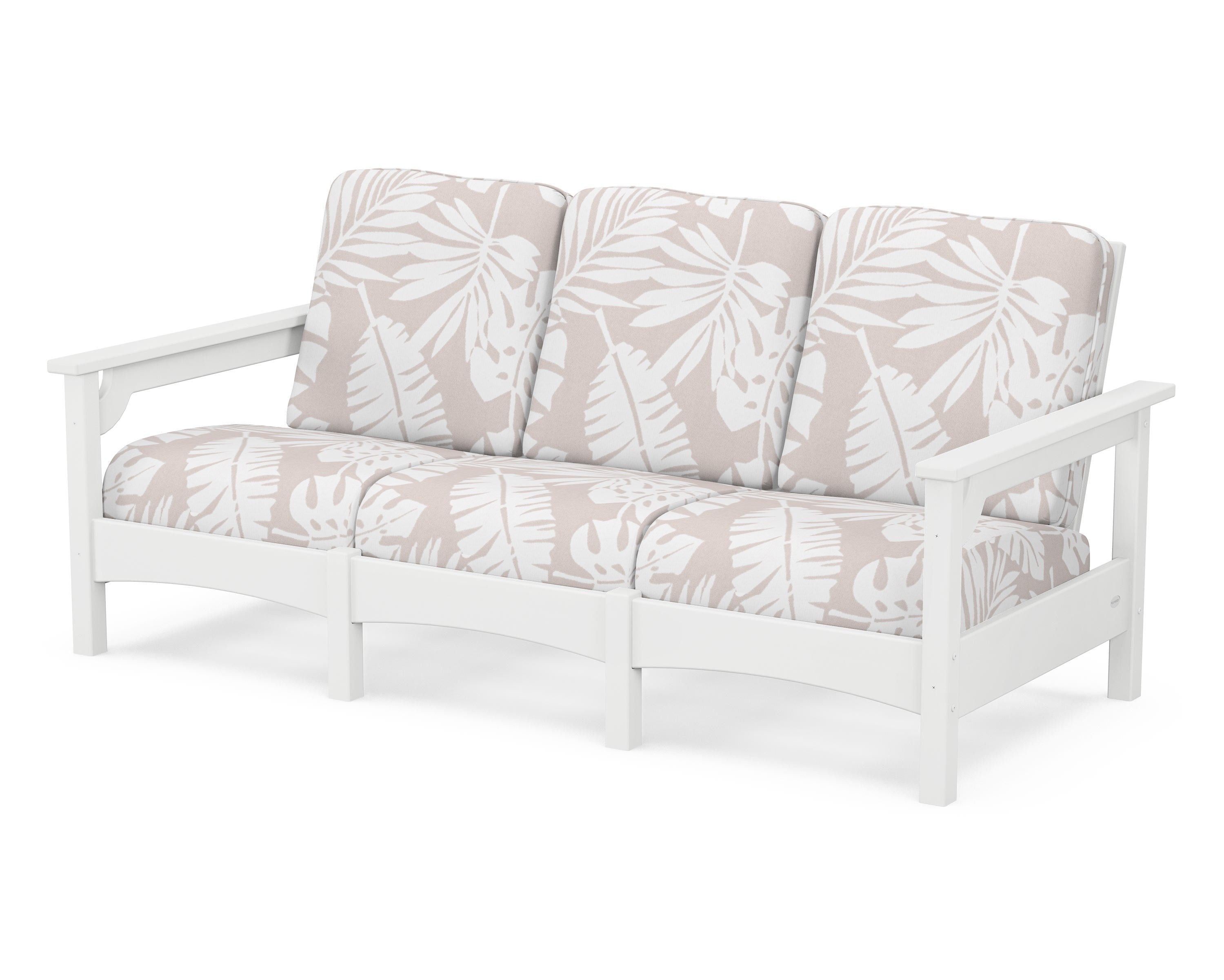 POLYWOOD® Club Sofa in White / Leaf Dune Burlap