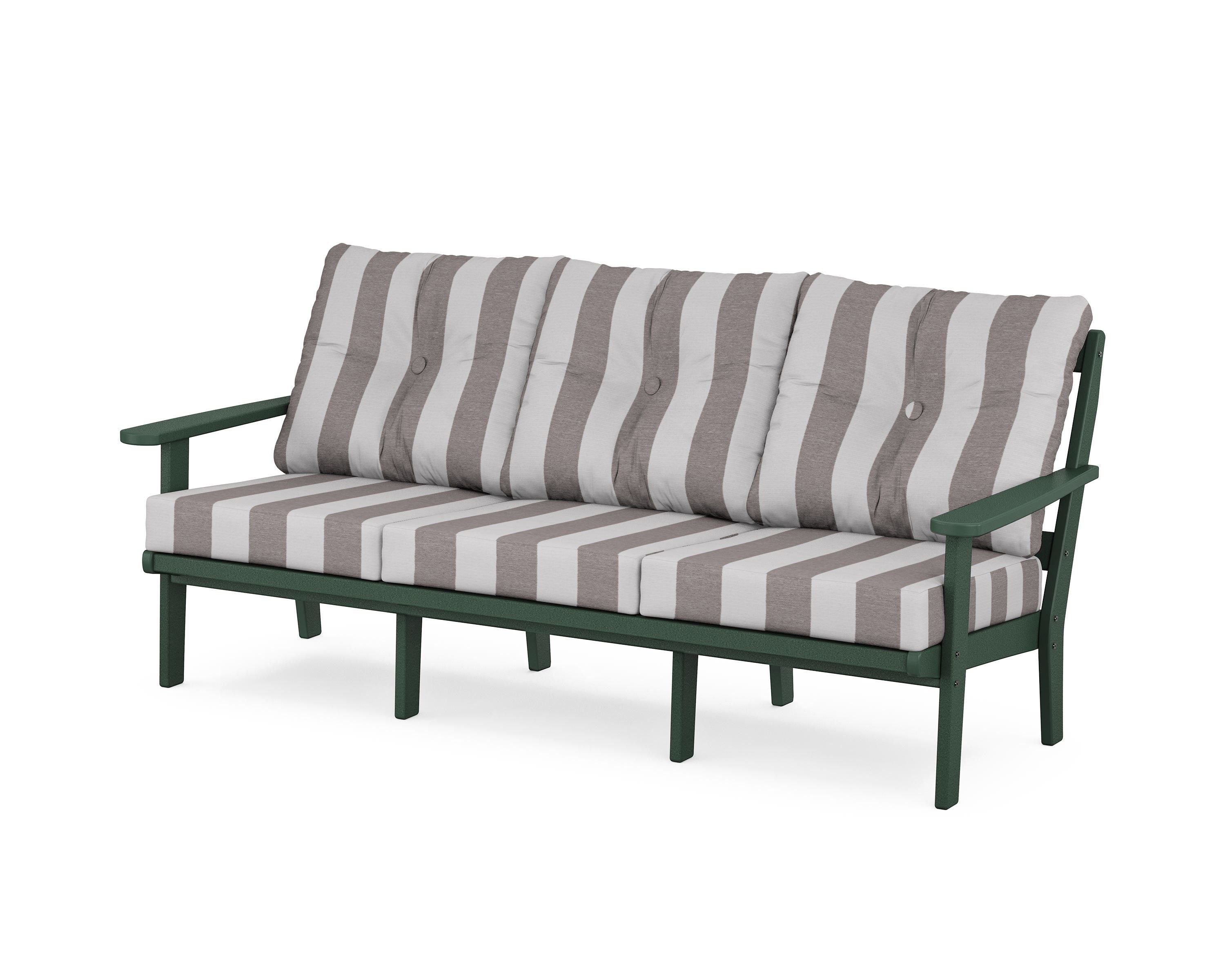POLYWOOD® Mission Deep Seating Sofa in Green / Cabana Stripe Grey Mist