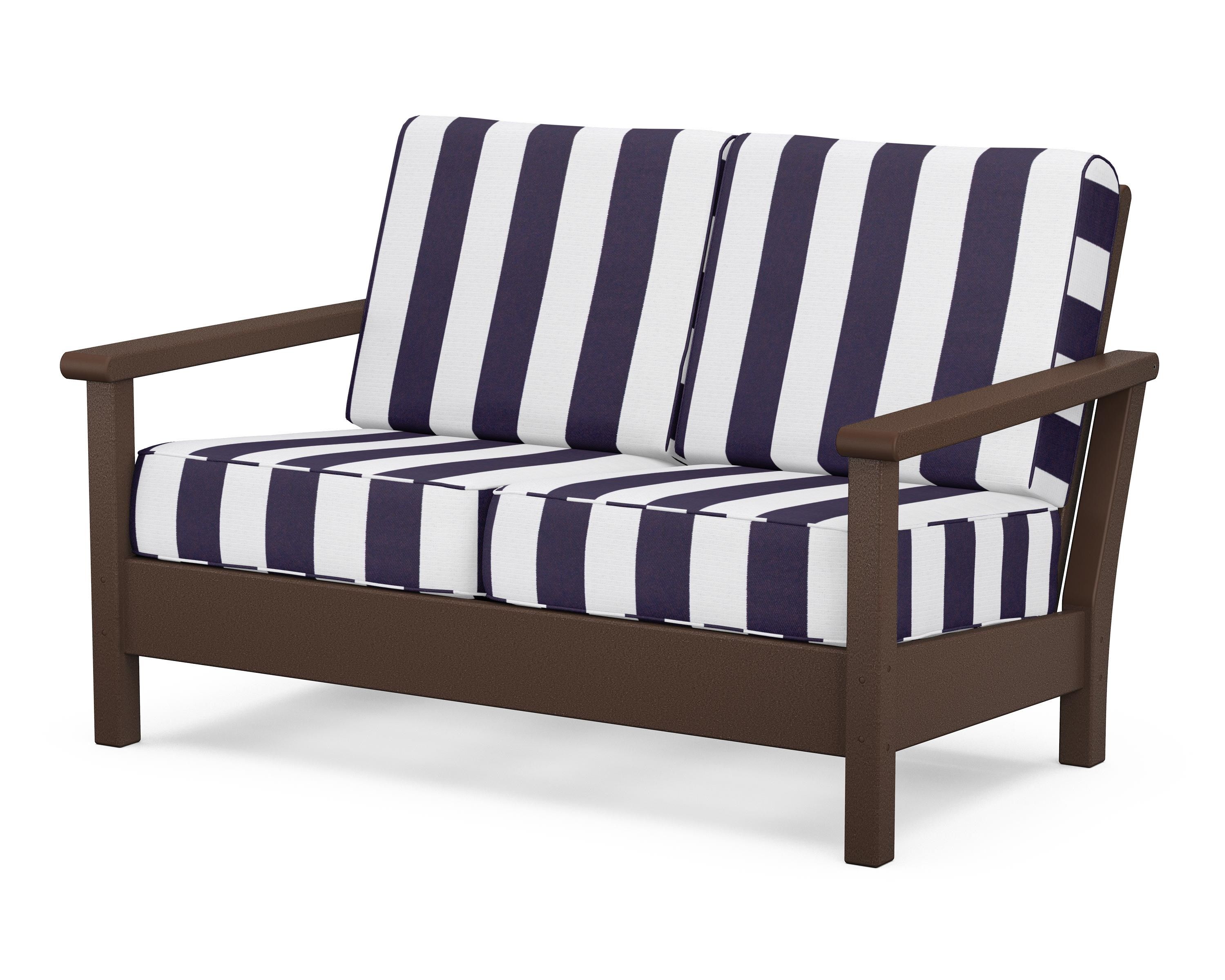 POLYWOOD® Harbour Deep Seating Loveseat in Mahogany / Cabana Stripe Navy
