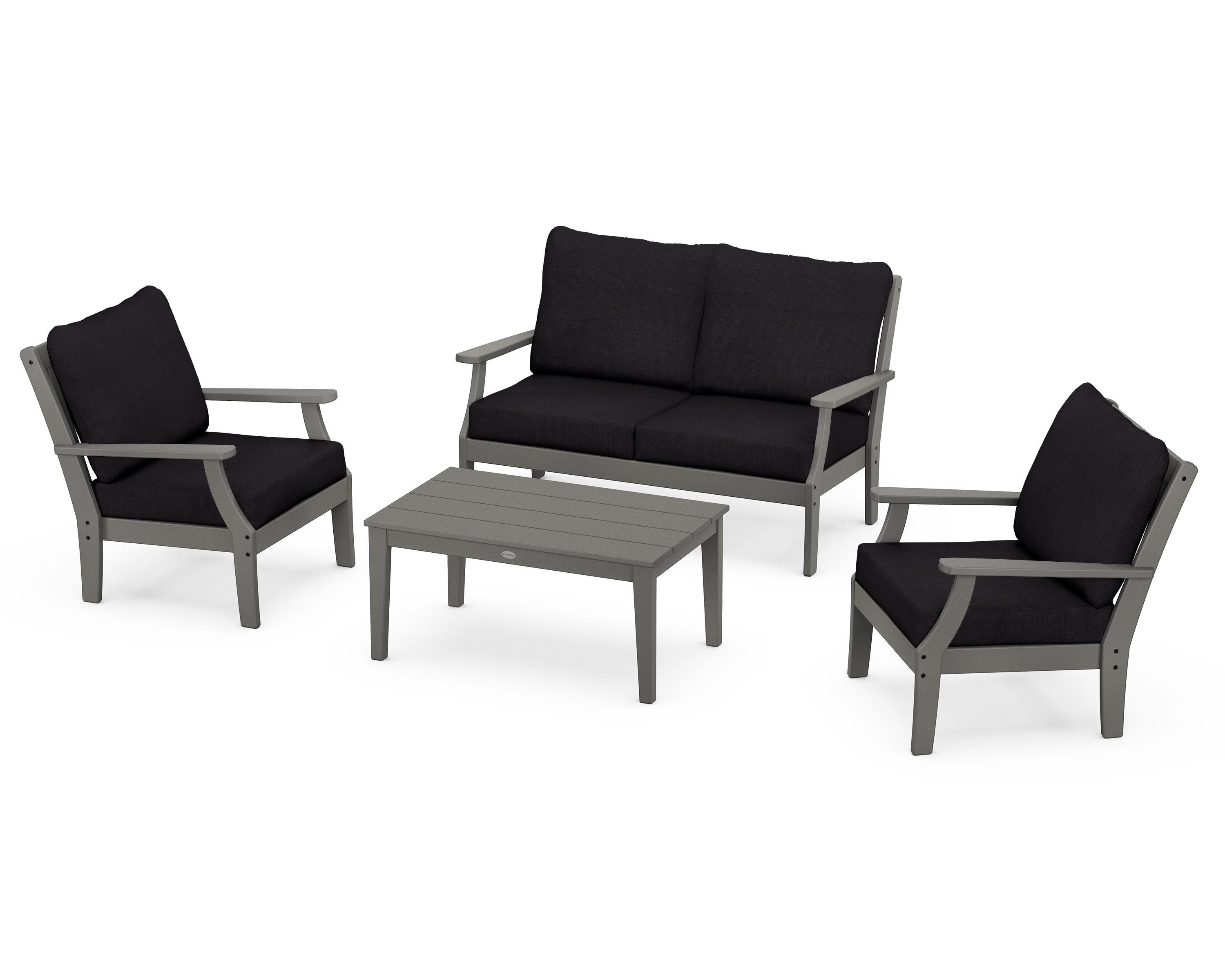 POLYWOOD® Braxton 4-Piece Deep Seating Chair Set in Slate Grey / Midnight Linen
