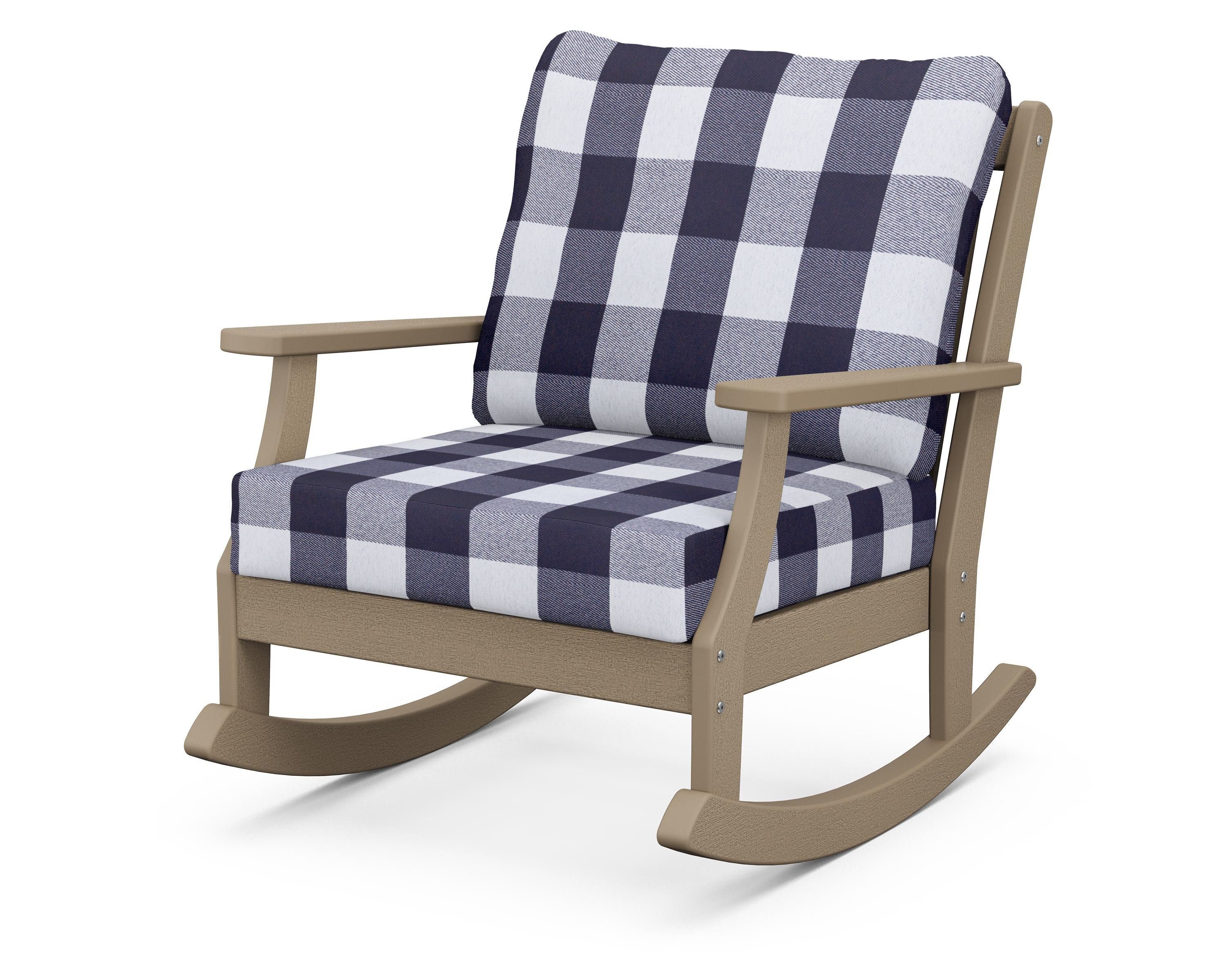 POLYWOOD® Braxton Deep Seating Rocking Chair in Vintage Sahara / Buffalo Plaid Navy