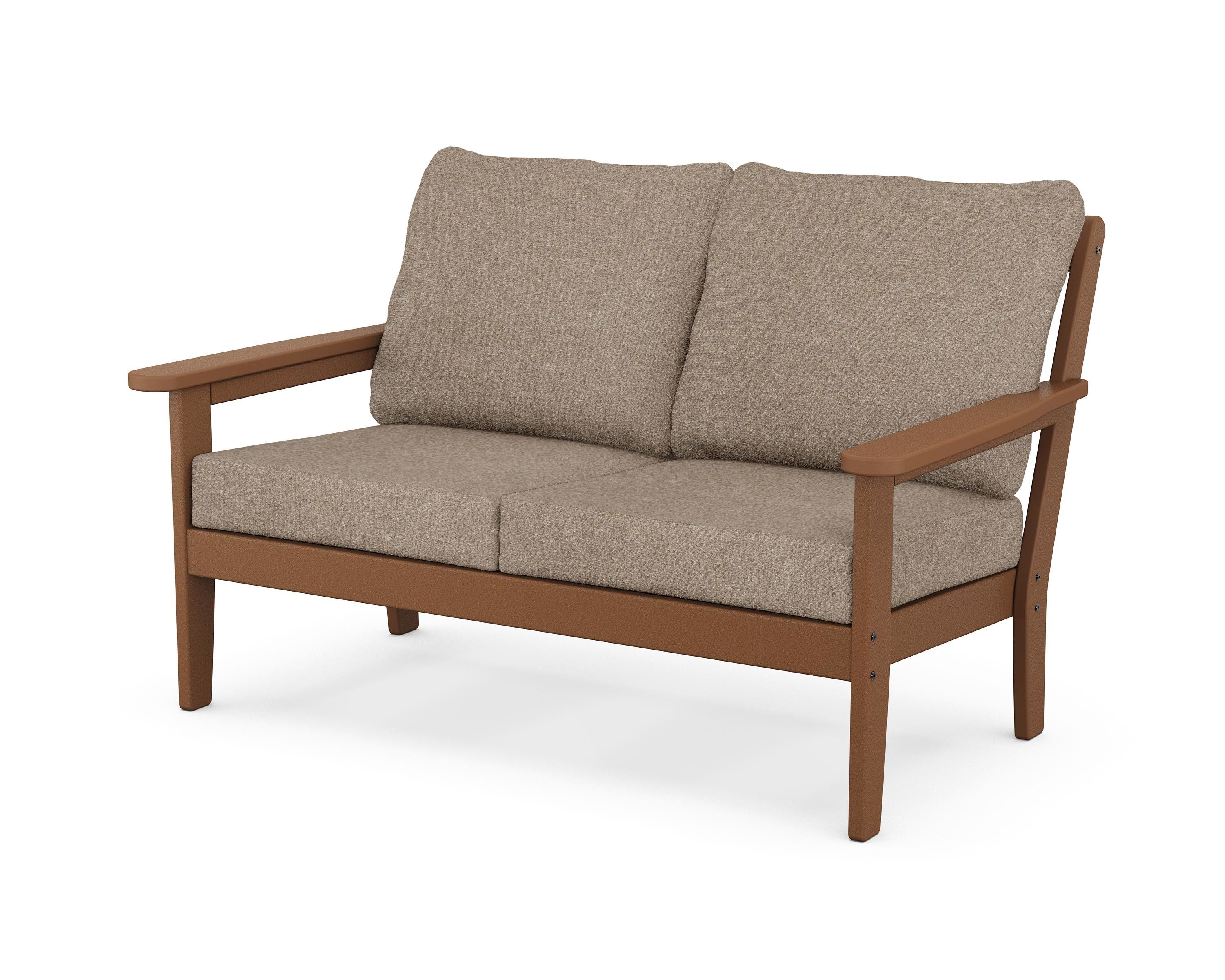 Country Living Cottage Deep Seating Loveseat in Teak / Spiced Burlap