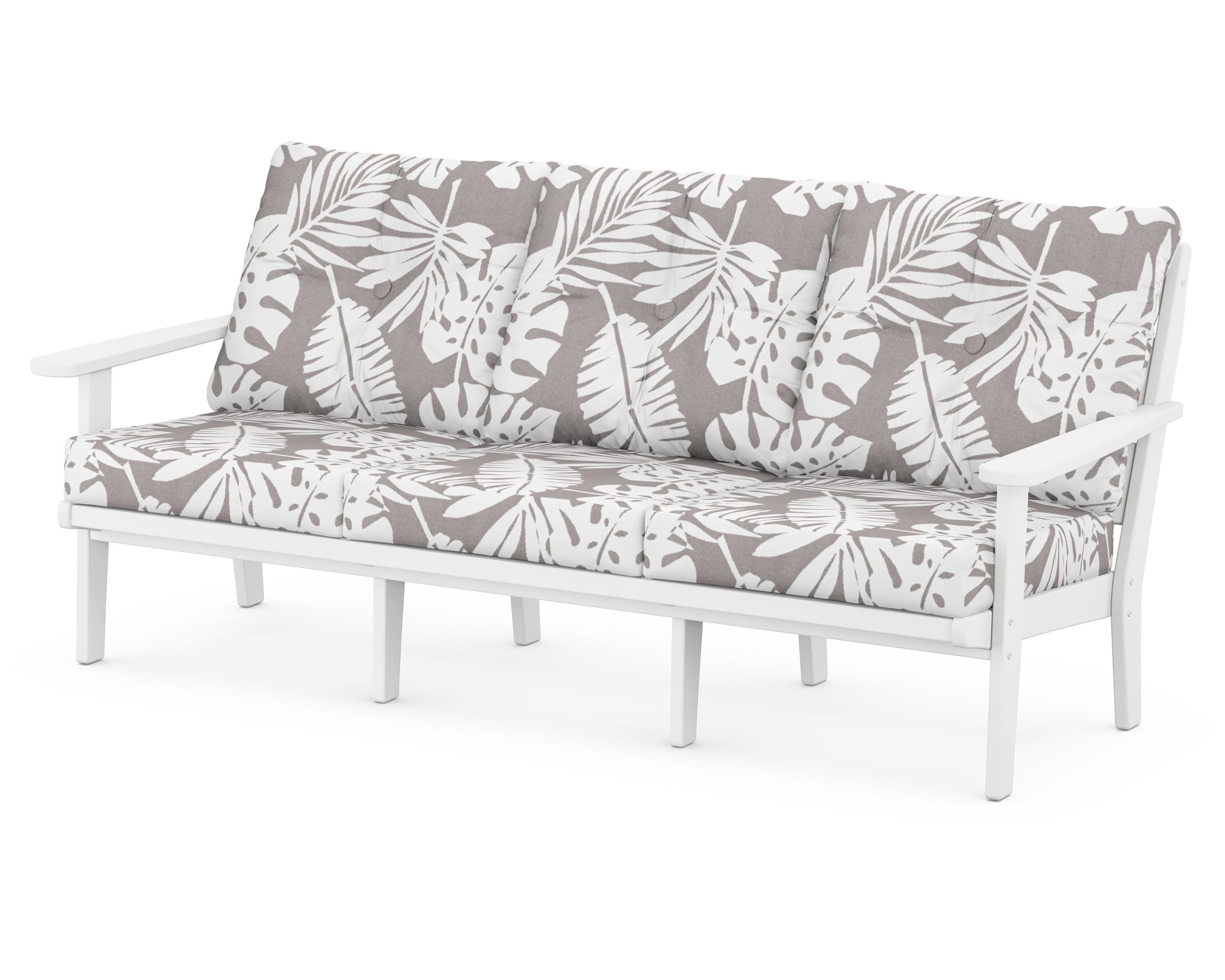 POLYWOOD® Lakeside Deep Seating Sofa in White / Leaf Grey Mist