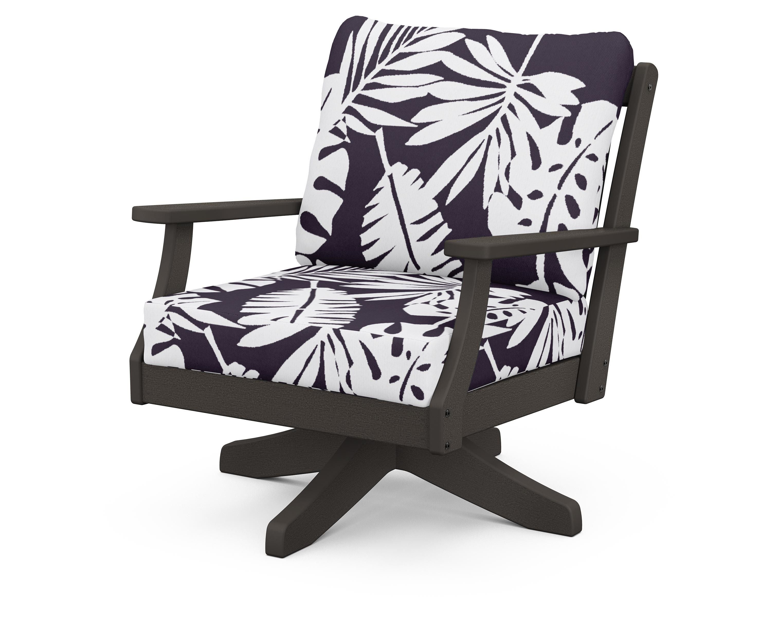 POLYWOOD® Braxton Deep Seating Swivel Chair in Vintage Coffee / Leaf Navy