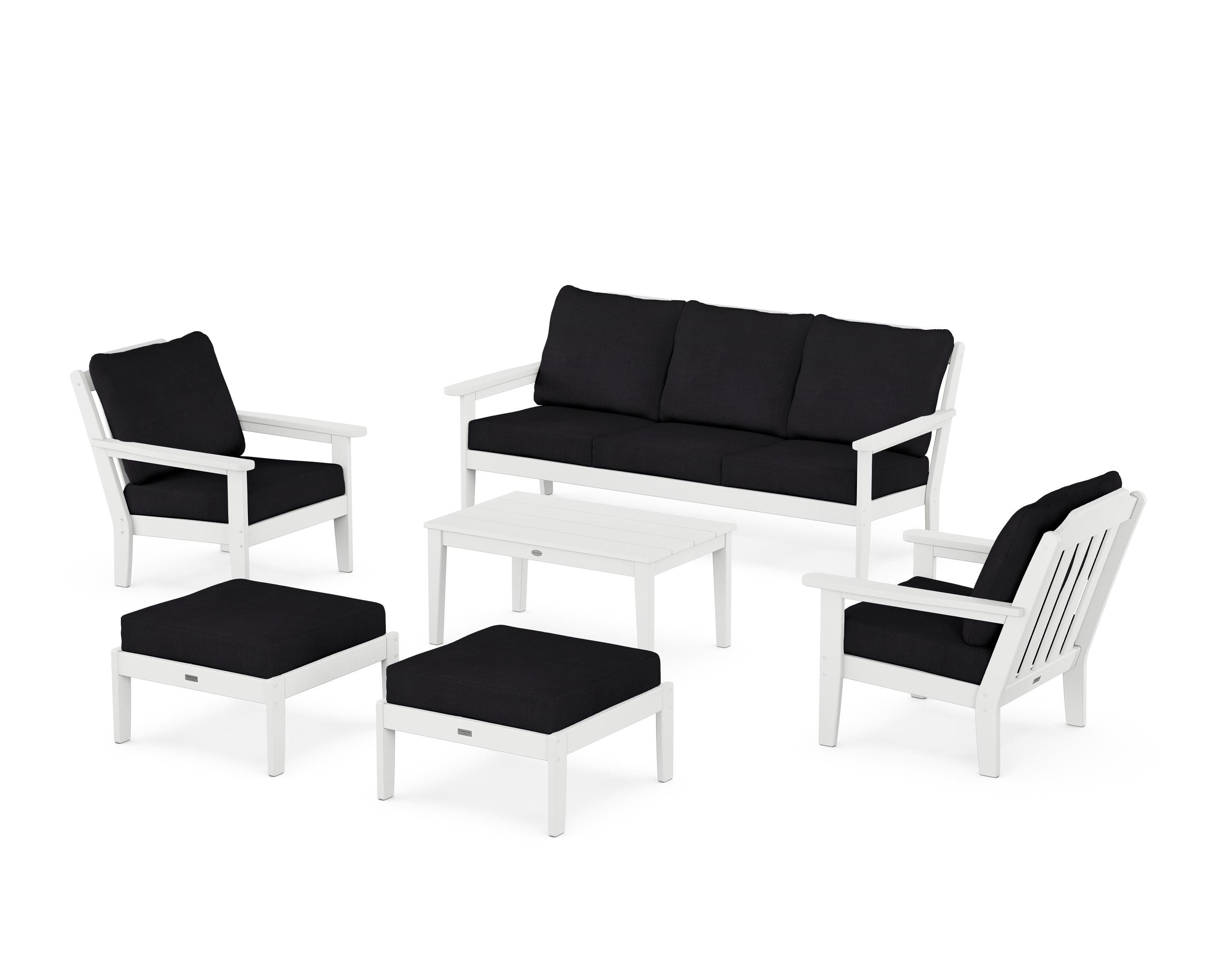 Country Living Cottage 6-Piece Lounge Sofa Set in White / Midnight Linen