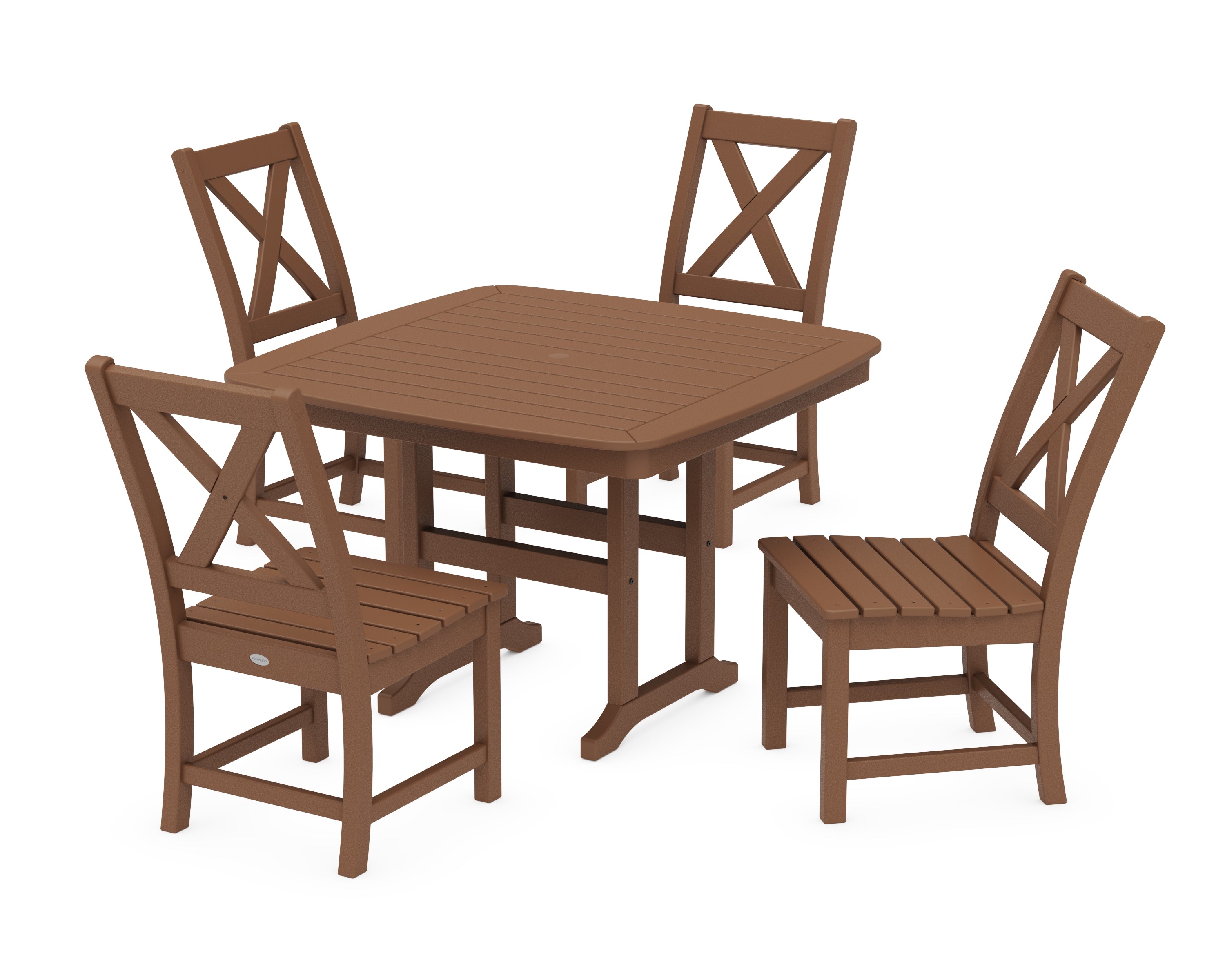 POLYWOOD® Braxton Side Chair 5-Piece Dining Set with Trestle Legs in Teak