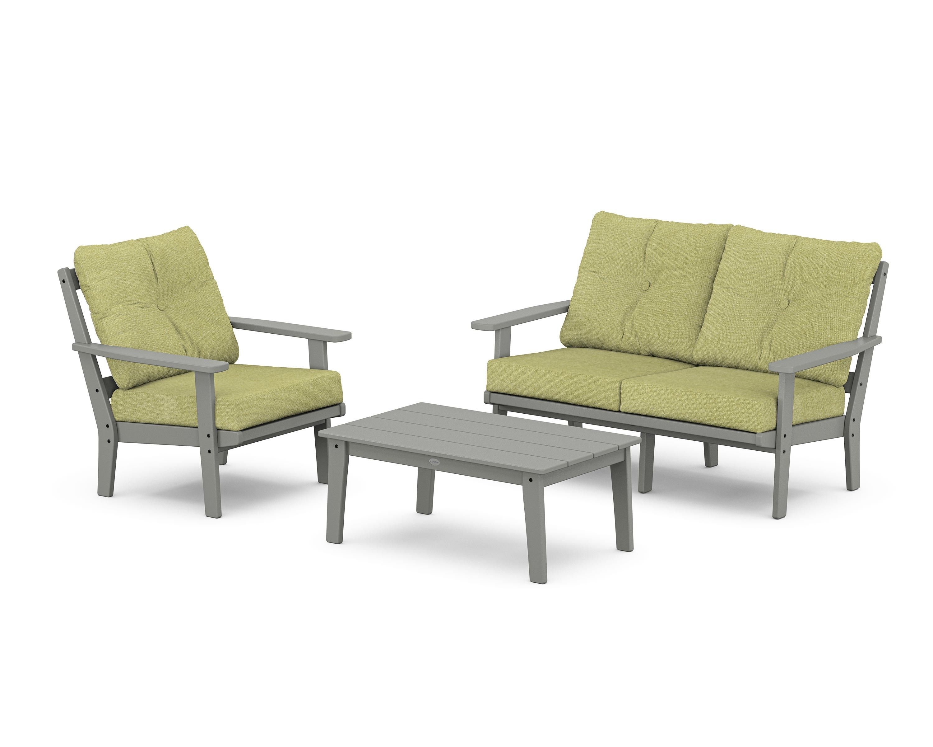 POLYWOOD® Prairie 3-Piece Deep Seating Set with Loveseat in Slate Grey / Chartreuse Boucle