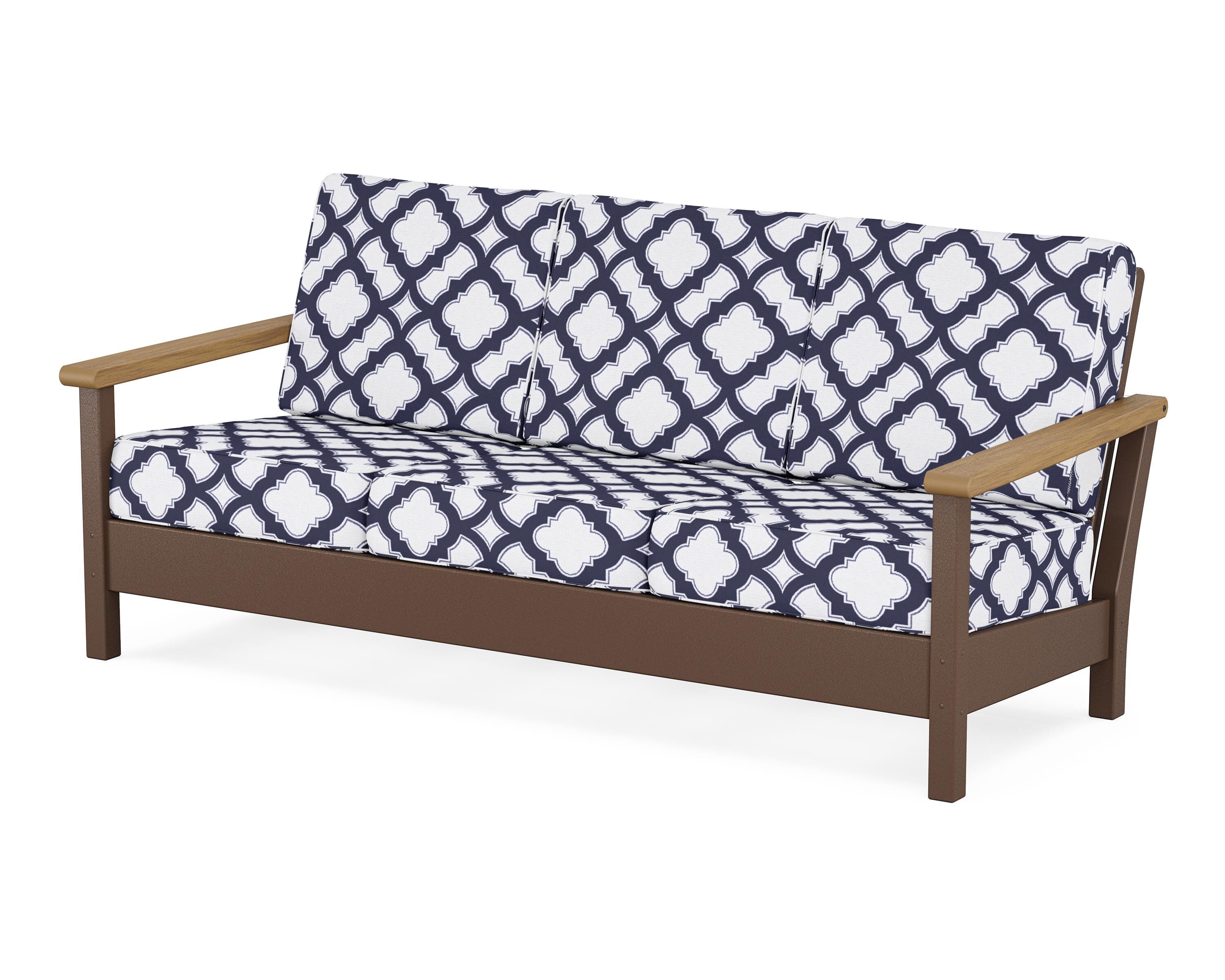 POLYWOOD® Harbour Deep Seating Sofa in Mahogany / Natural / Trellis Navy