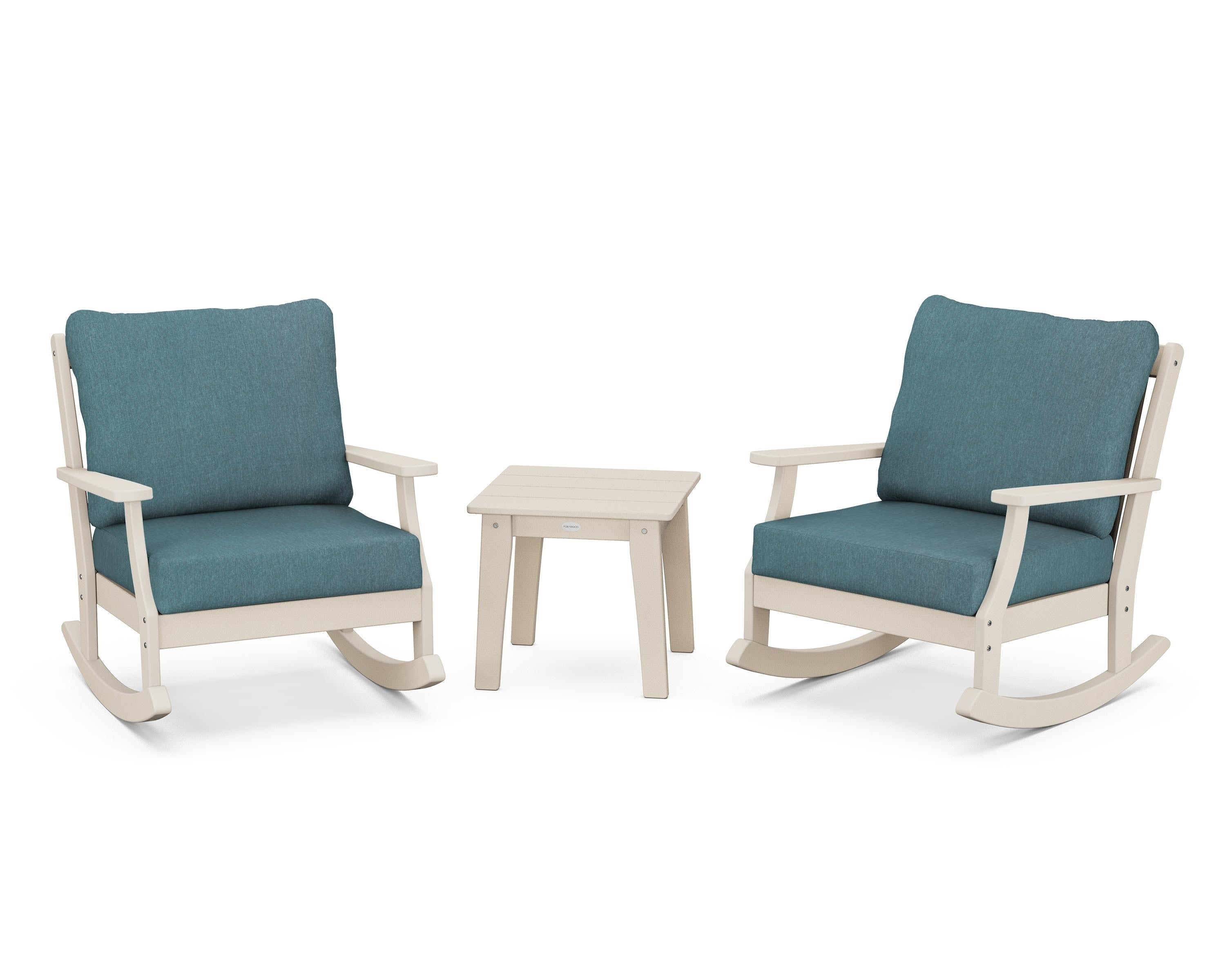 POLYWOOD® Braxton 3-Piece Deep Seating Rocker Set in Sand / Ocean Teal