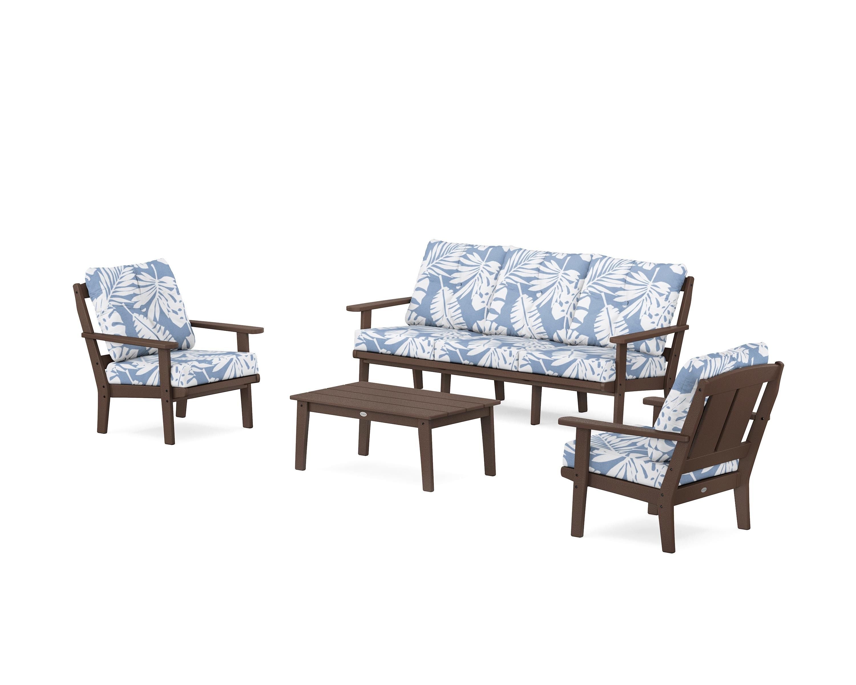 POLYWOOD® Mission 4-Piece Deep Seating Set with Sofa in Mahogany / Leaf Sky Blue