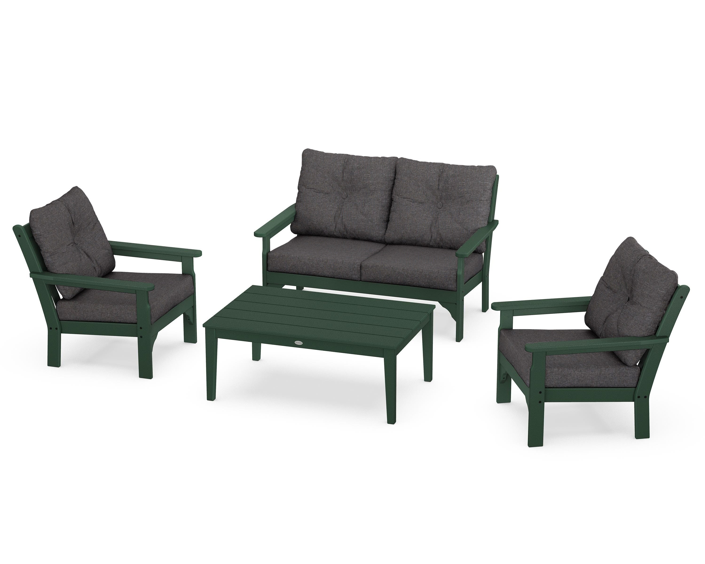 POLYWOOD® Vineyard 4-Piece Deep Seating Set in Green / Ash Charcoal