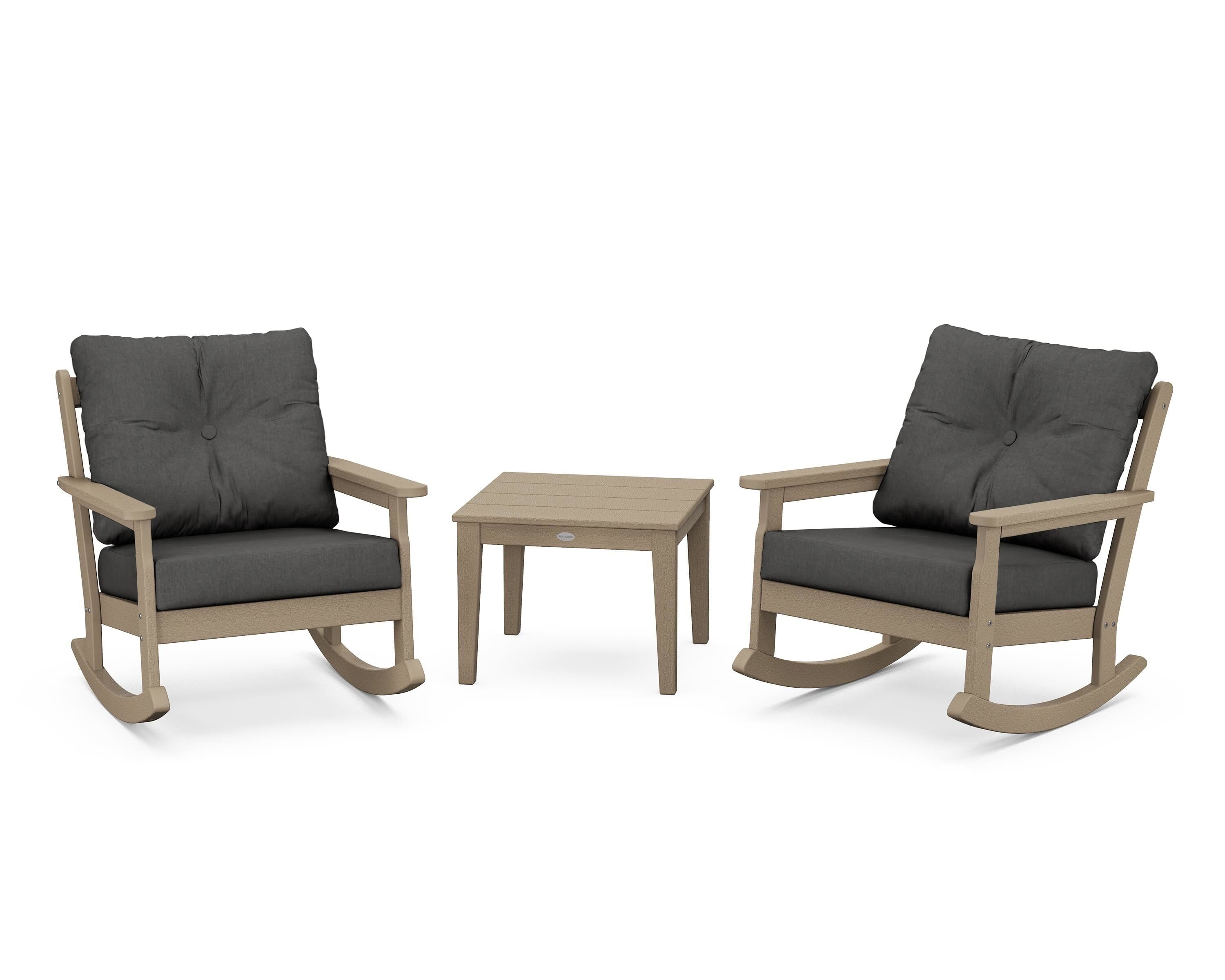 POLYWOOD® Vineyard 3-Piece Deep Seating Rocker Set in Vintage Sahara / Spectrum Carbon