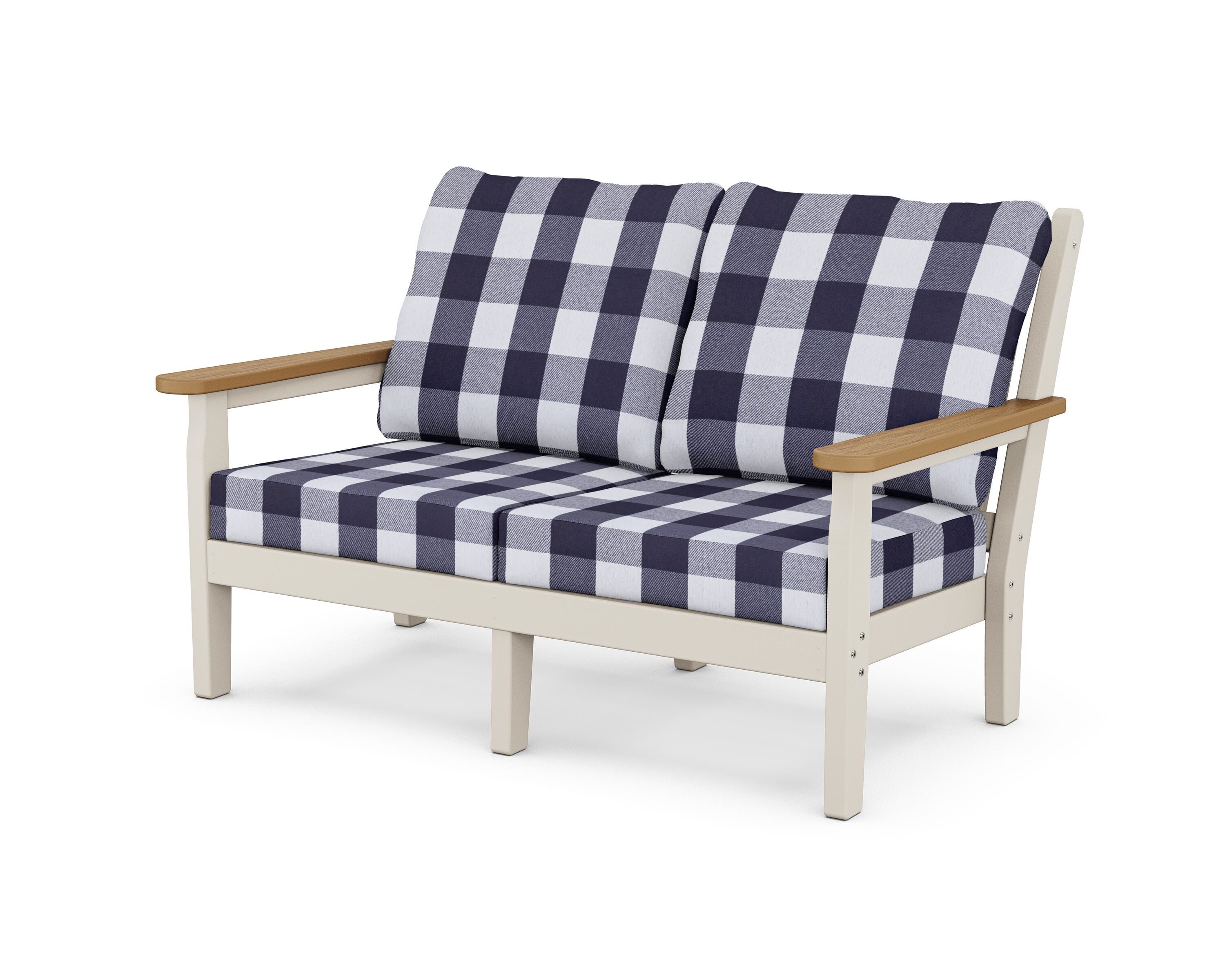 POLYWOOD® Chippendale Deep Seating Loveseat in Sand / Natural / Buffalo Plaid Navy