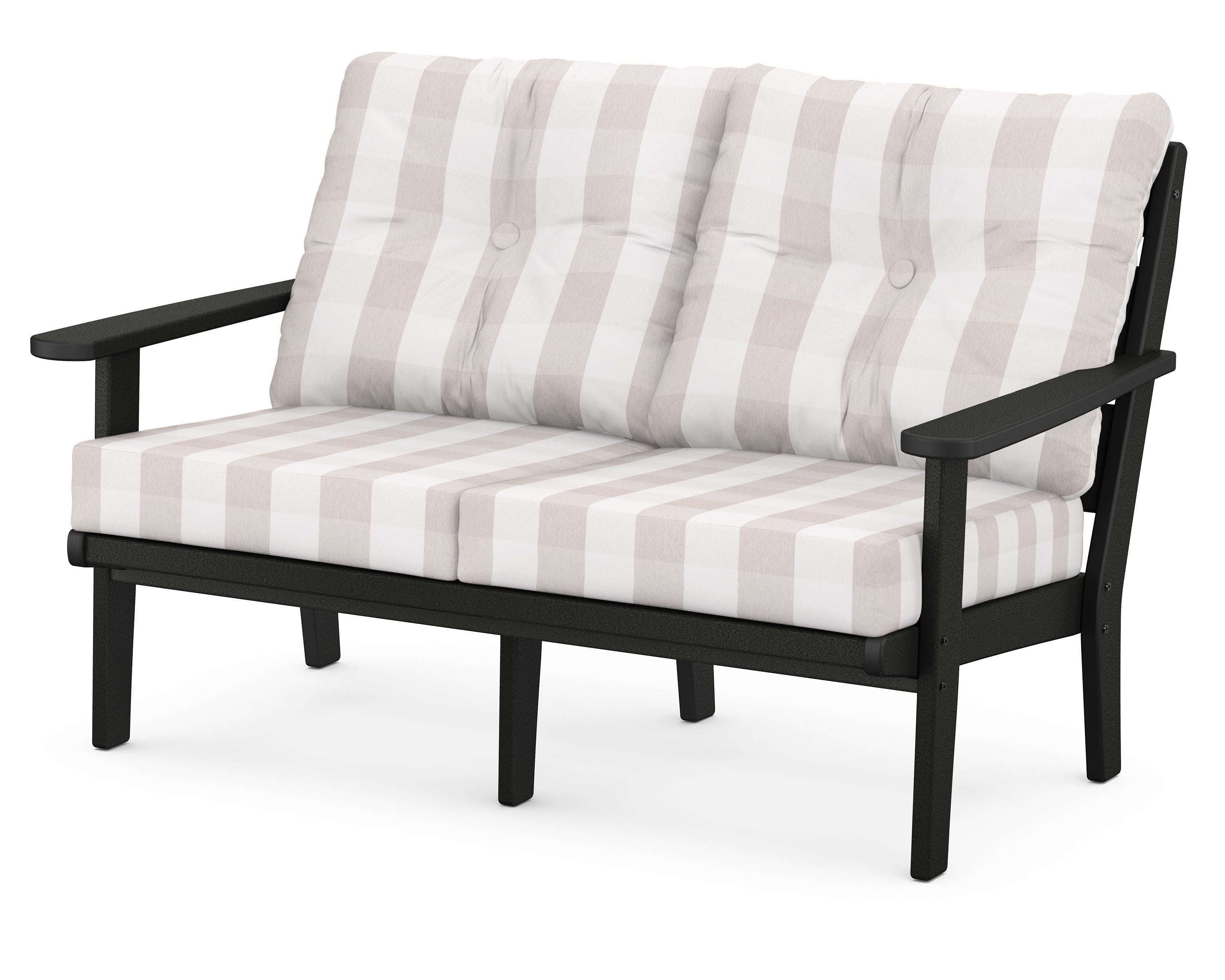 POLYWOOD® Lakeside Deep Seating Loveseat in Black / Buffalo Plaid Dune Burlap