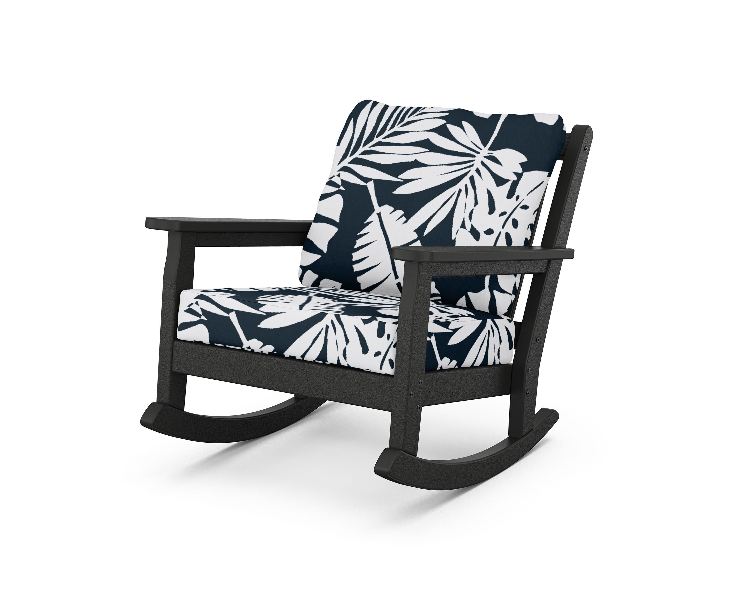 POLYWOOD® Chippendale Deep Seating Rocking Chair in Black / Leaf Marine Indigo