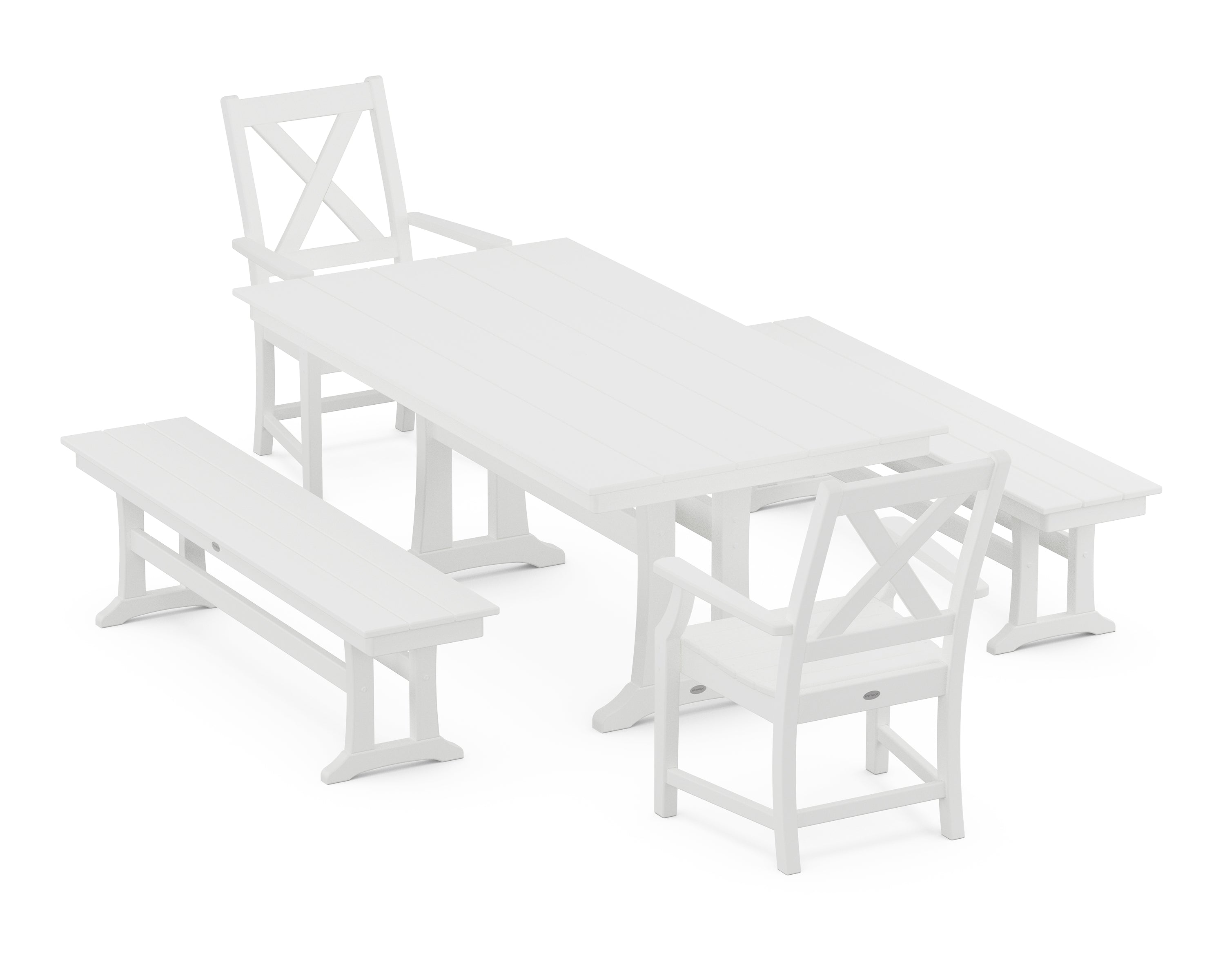 POLYWOOD® Braxton 5-Piece Farmhouse Dining Set With Trestle Legs in White