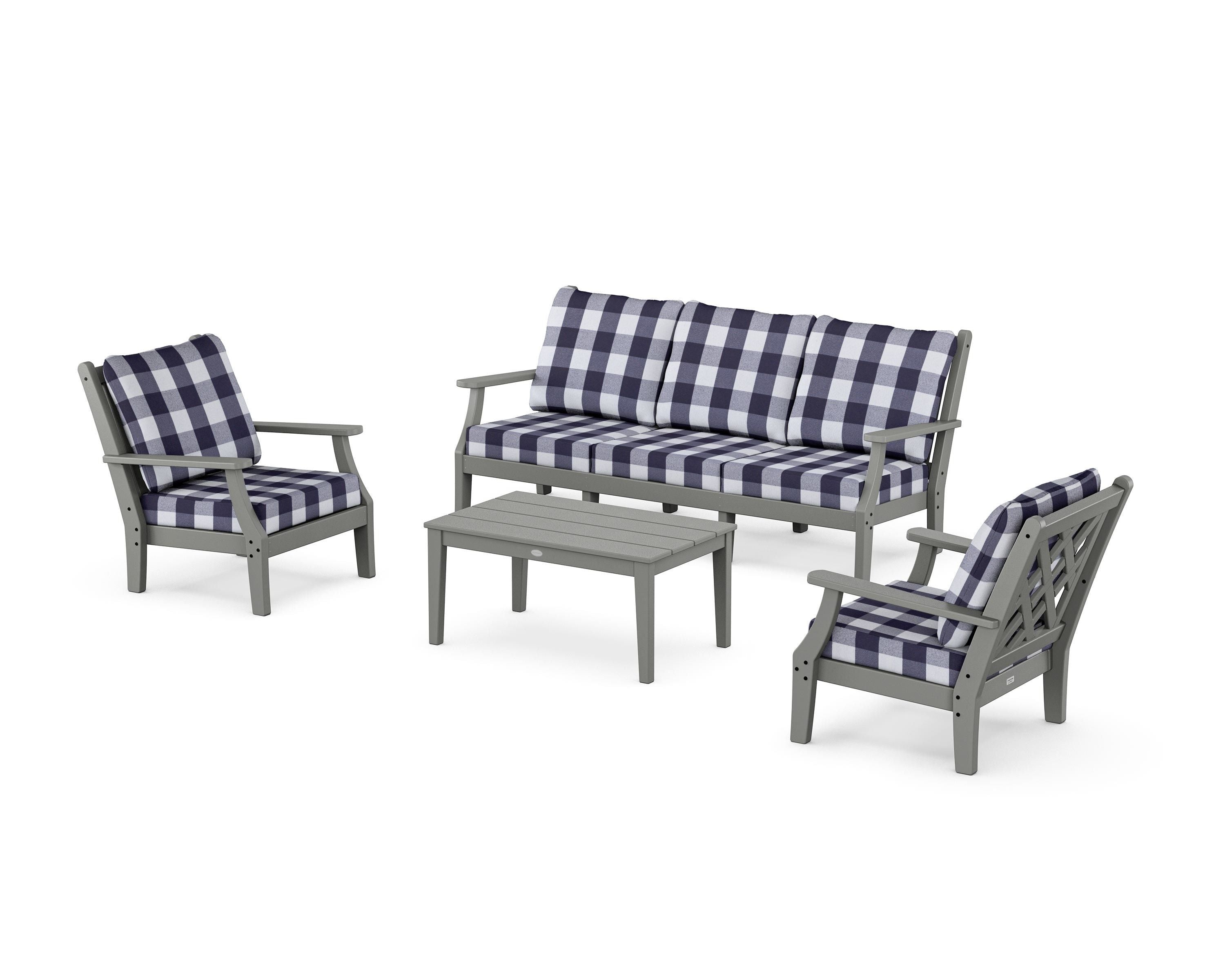 Country Living Wovendale 4-Piece Deep Seating Set with Sofa in Slate Grey / Buffalo Plaid Navy