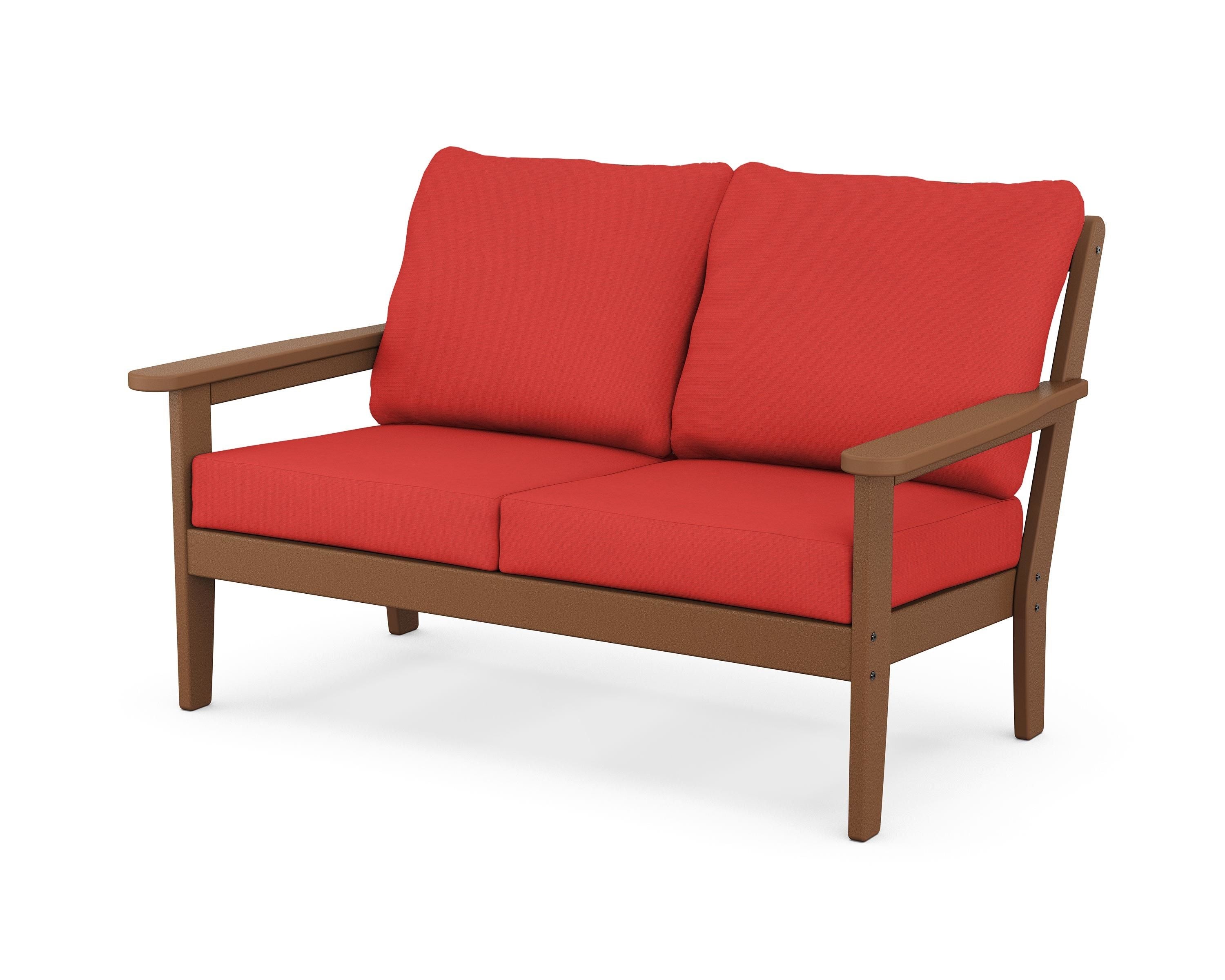 Country Living Cottage Deep Seating Loveseat in Teak / Crimson Linen