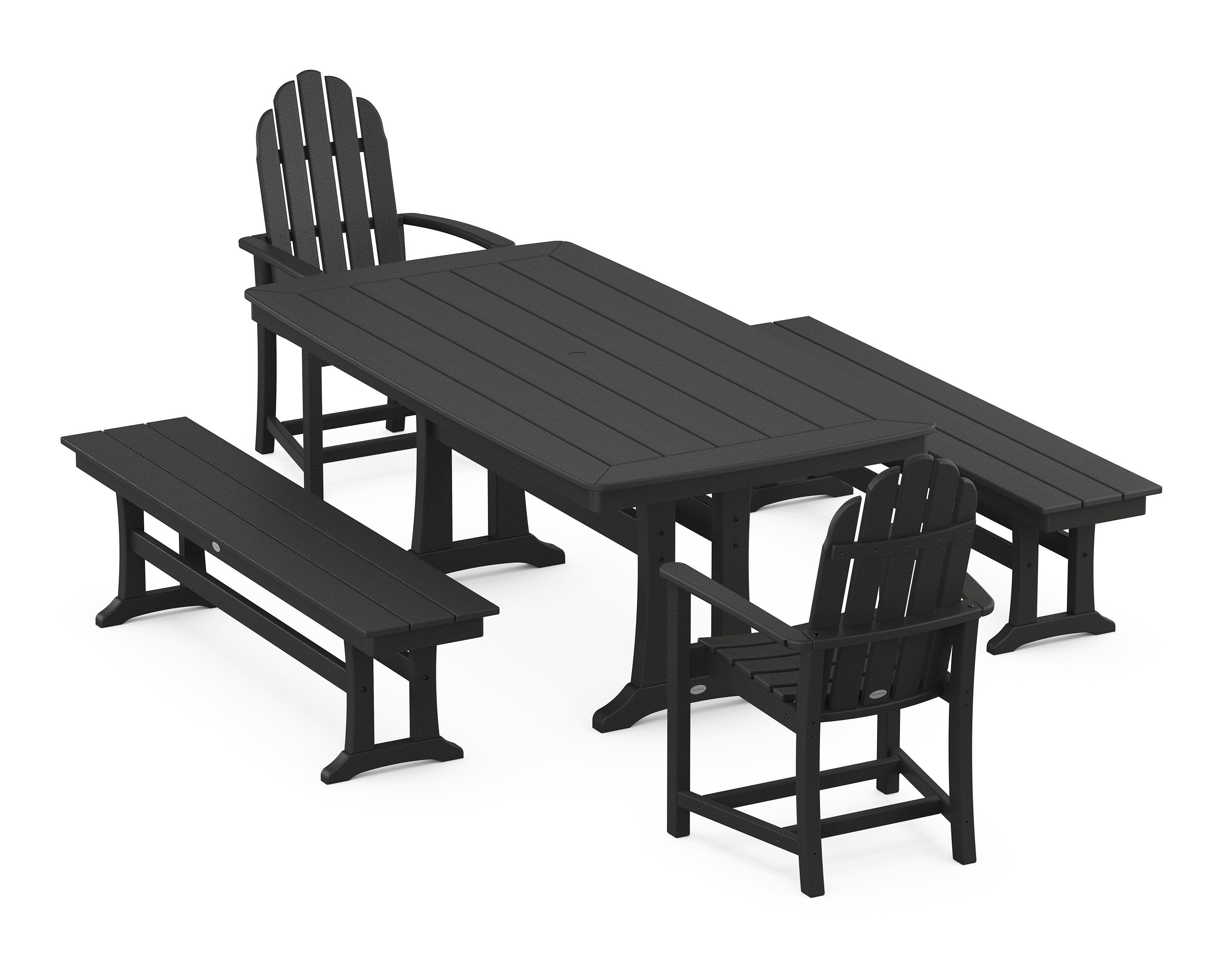 POLYWOOD® Classic Adirondack 5-Piece Dining Set with Trestle Legs in Black