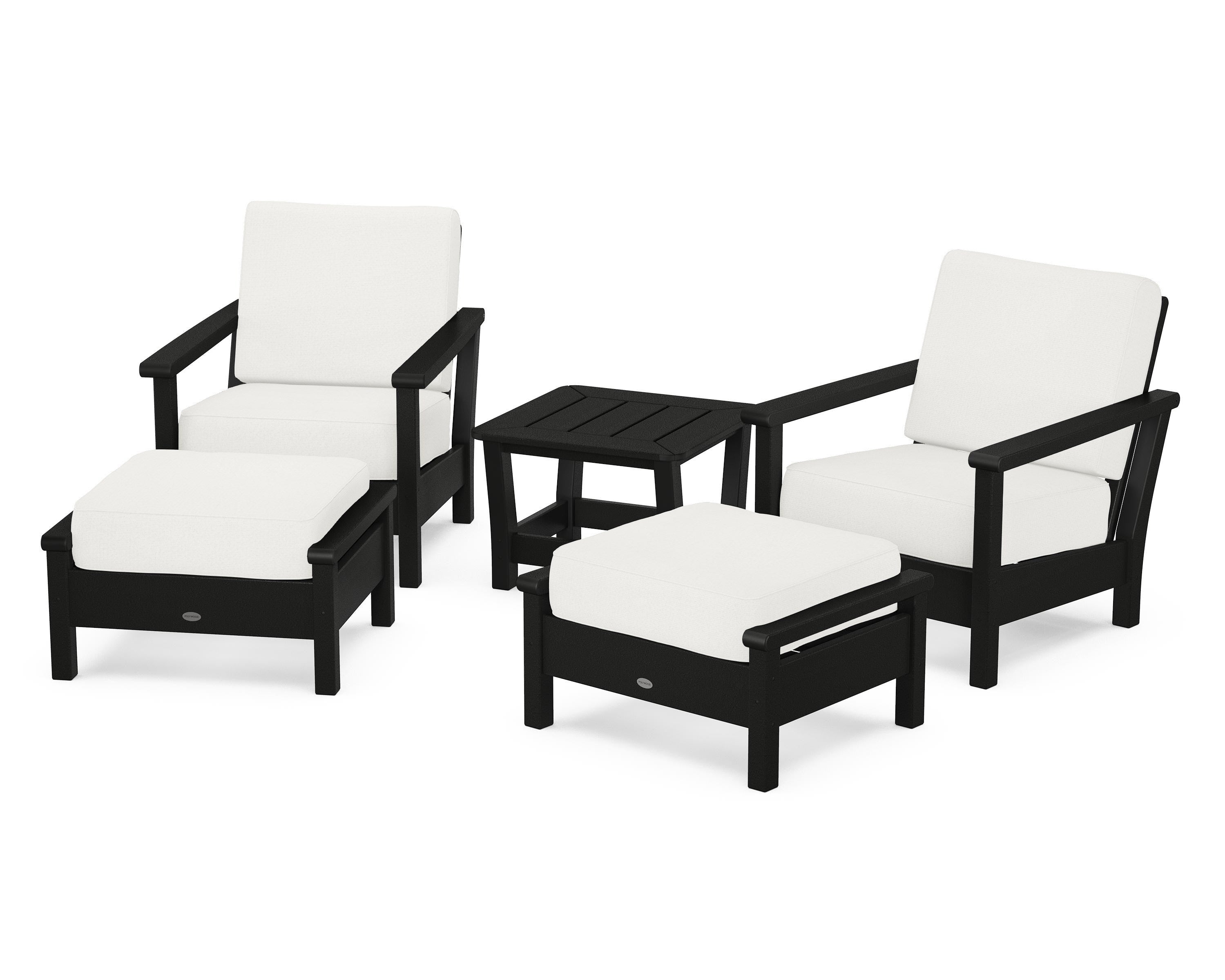 POLYWOOD® Harbour 5-Piece Deep Seating Chair Set in Black / Natural Linen