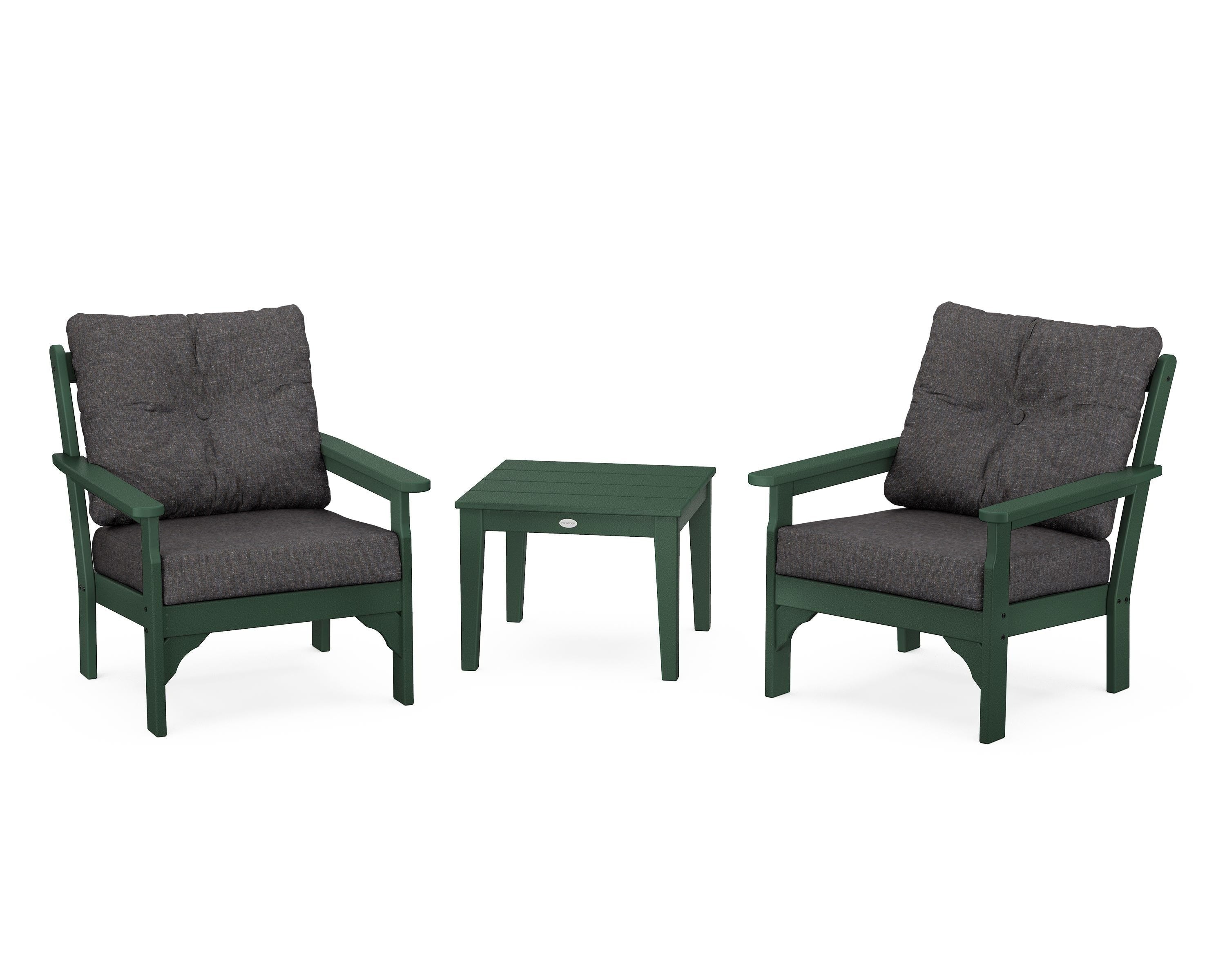 POLYWOOD® Vineyard 3-Piece Deep Seating Set in Green / Ash Charcoal