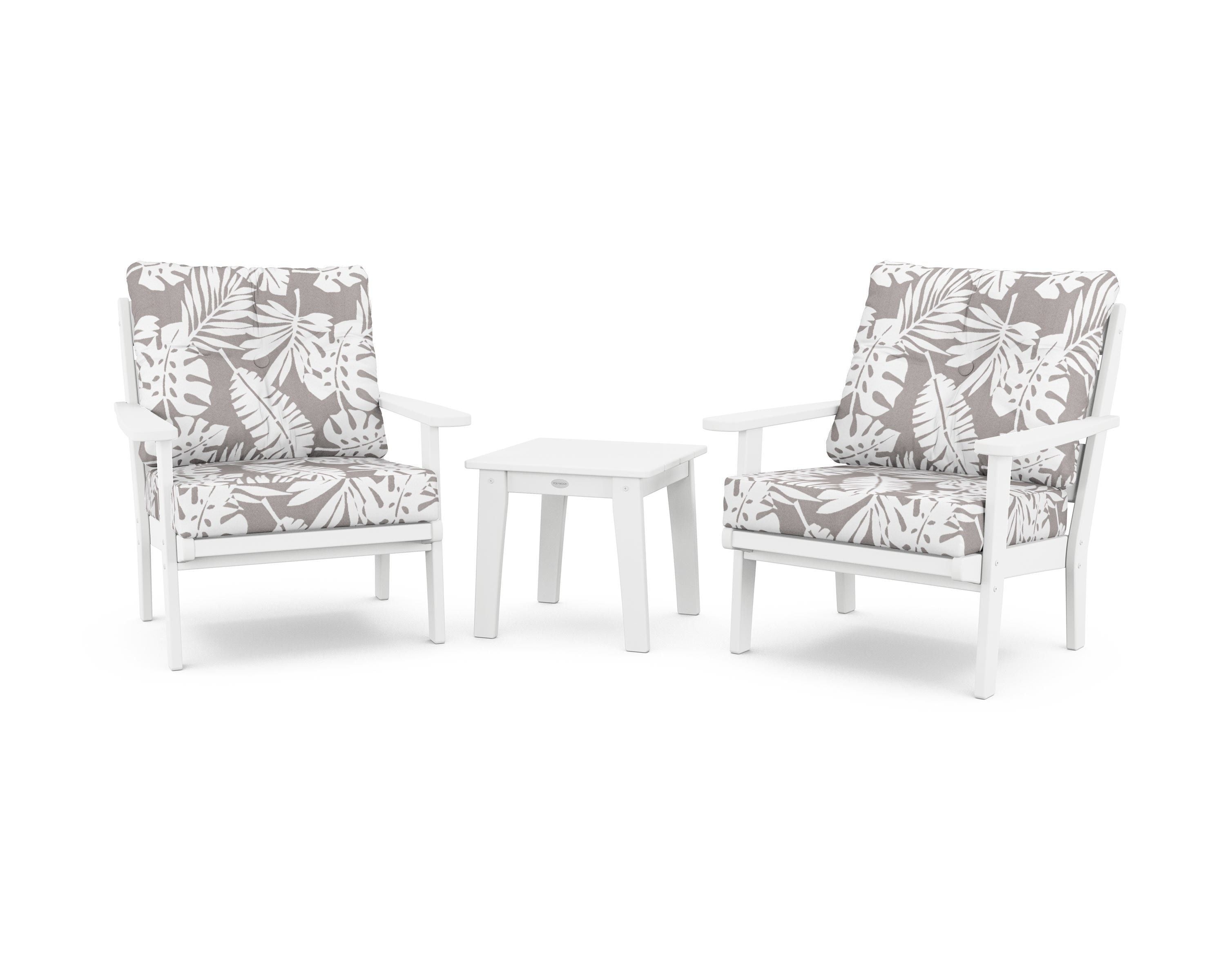 POLYWOOD® Lakeside 3-Piece Deep Seating Chair Set in White / Leaf Grey Mist