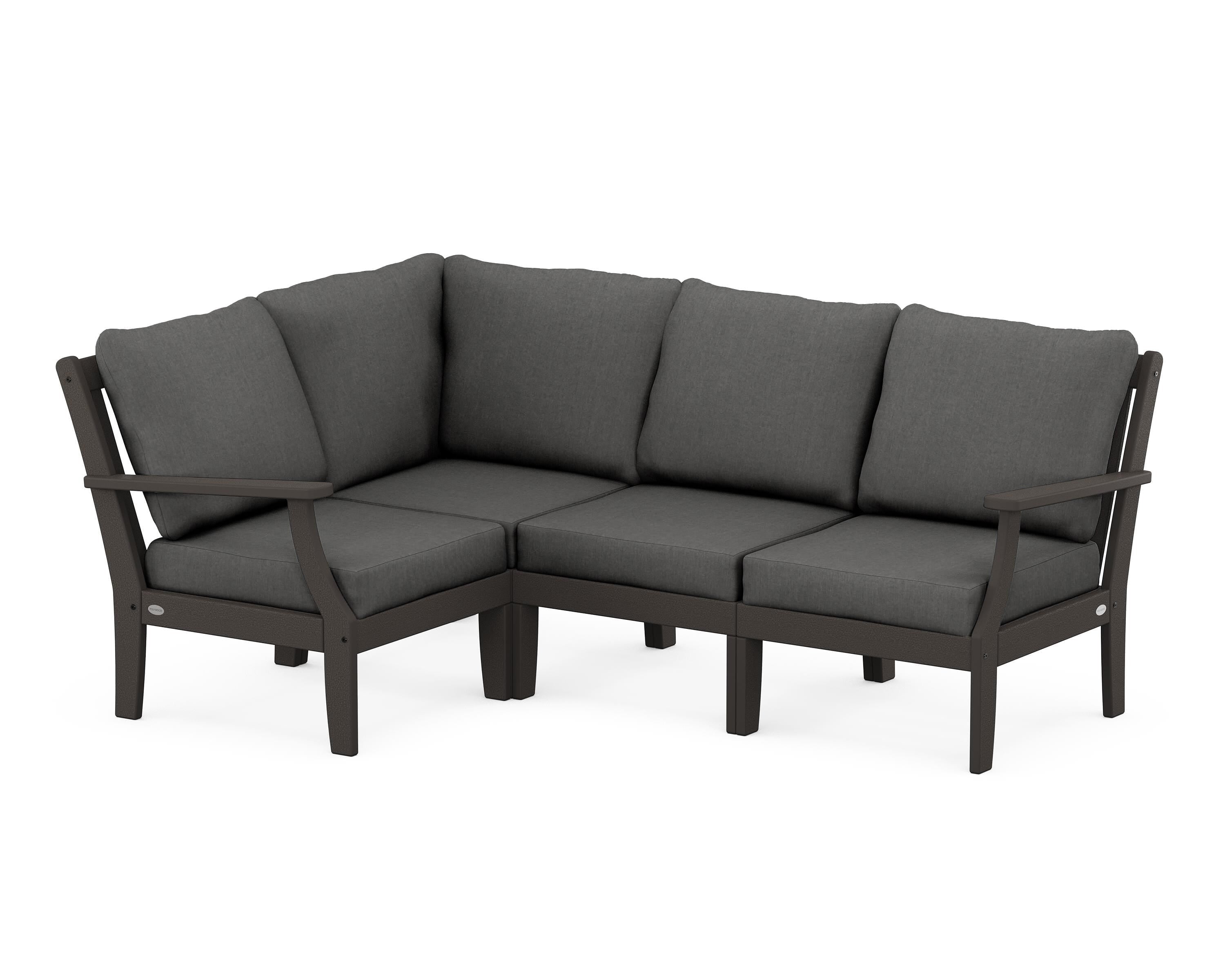 POLYWOOD® Braxton Modular 4-Piece Deep Seating Set in Vintage Coffee / Spectrum Carbon