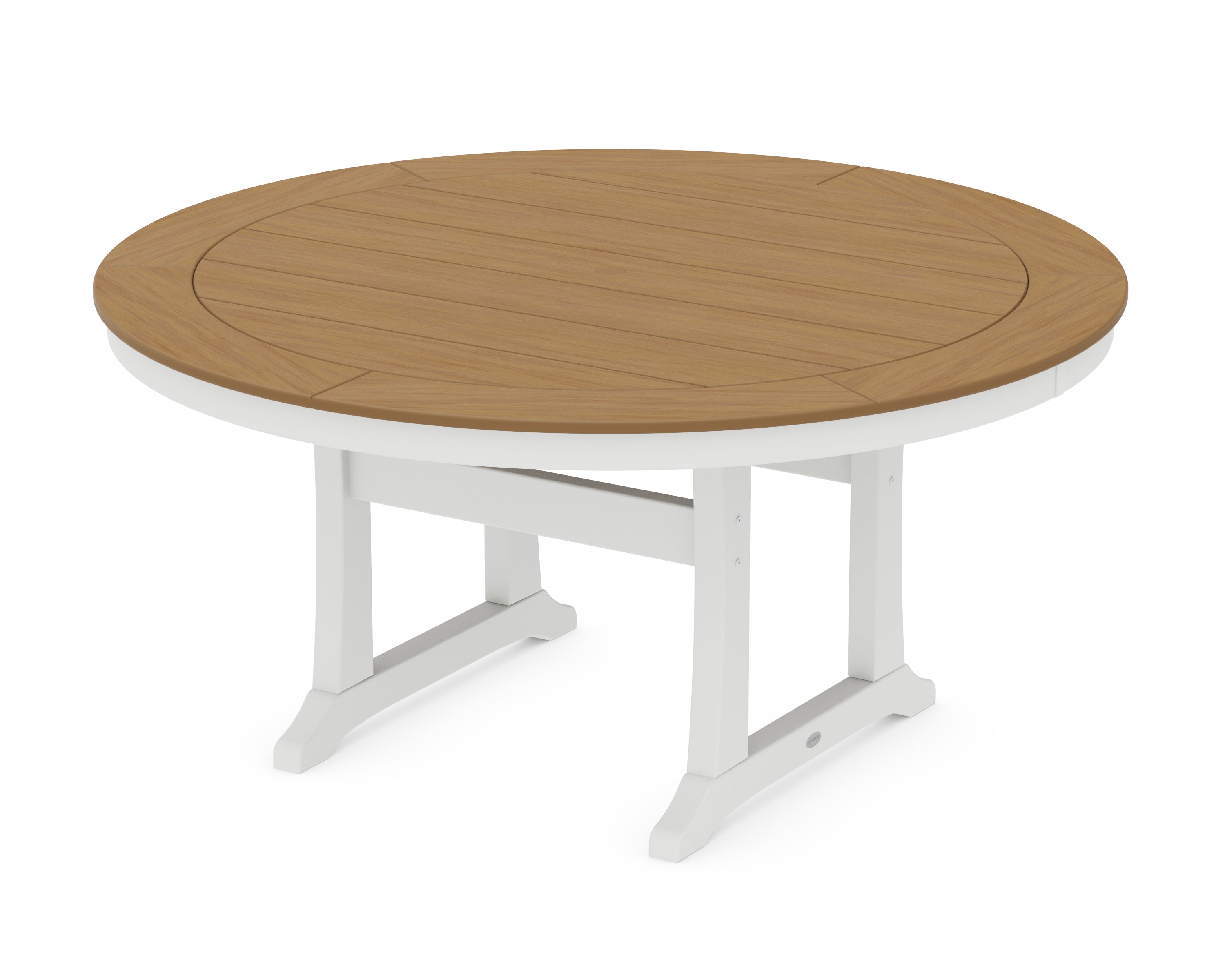 POLYWOOD® Nautical Trestle 60" Round Dining Table in White / Natural