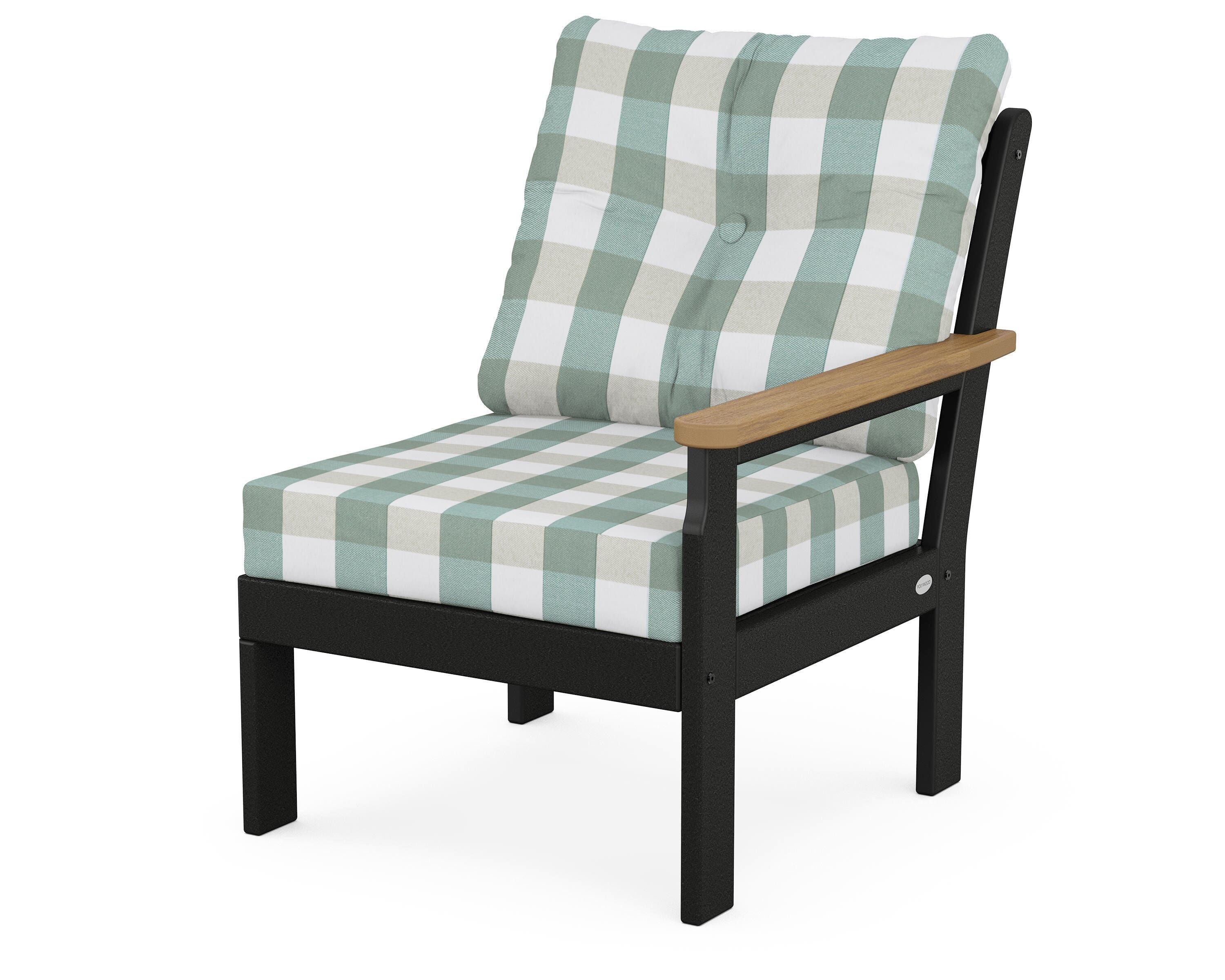 POLYWOOD® Vineyard Modular Right Arm Chair in Black / Natural / Buffalo Plaid Glacier Spa
