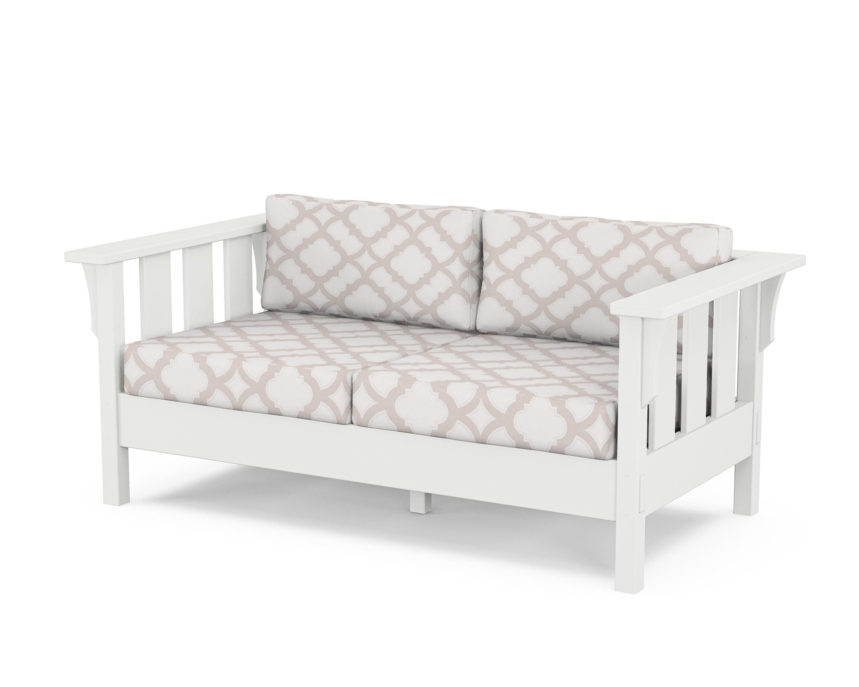 Martha Stewart by POLYWOOD® Acadia Deep Seating Loveseat in White / Trellis Dune Burlap