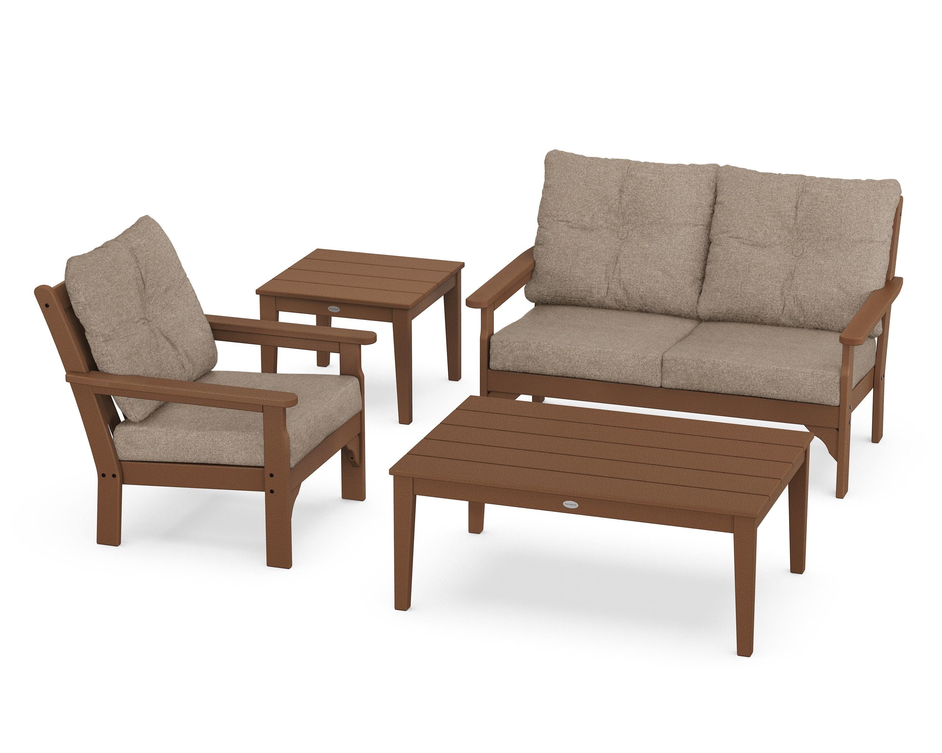 POLYWOOD® Vineyard 4-Piece Deep Seating Set in Teak / Spiced Burlap