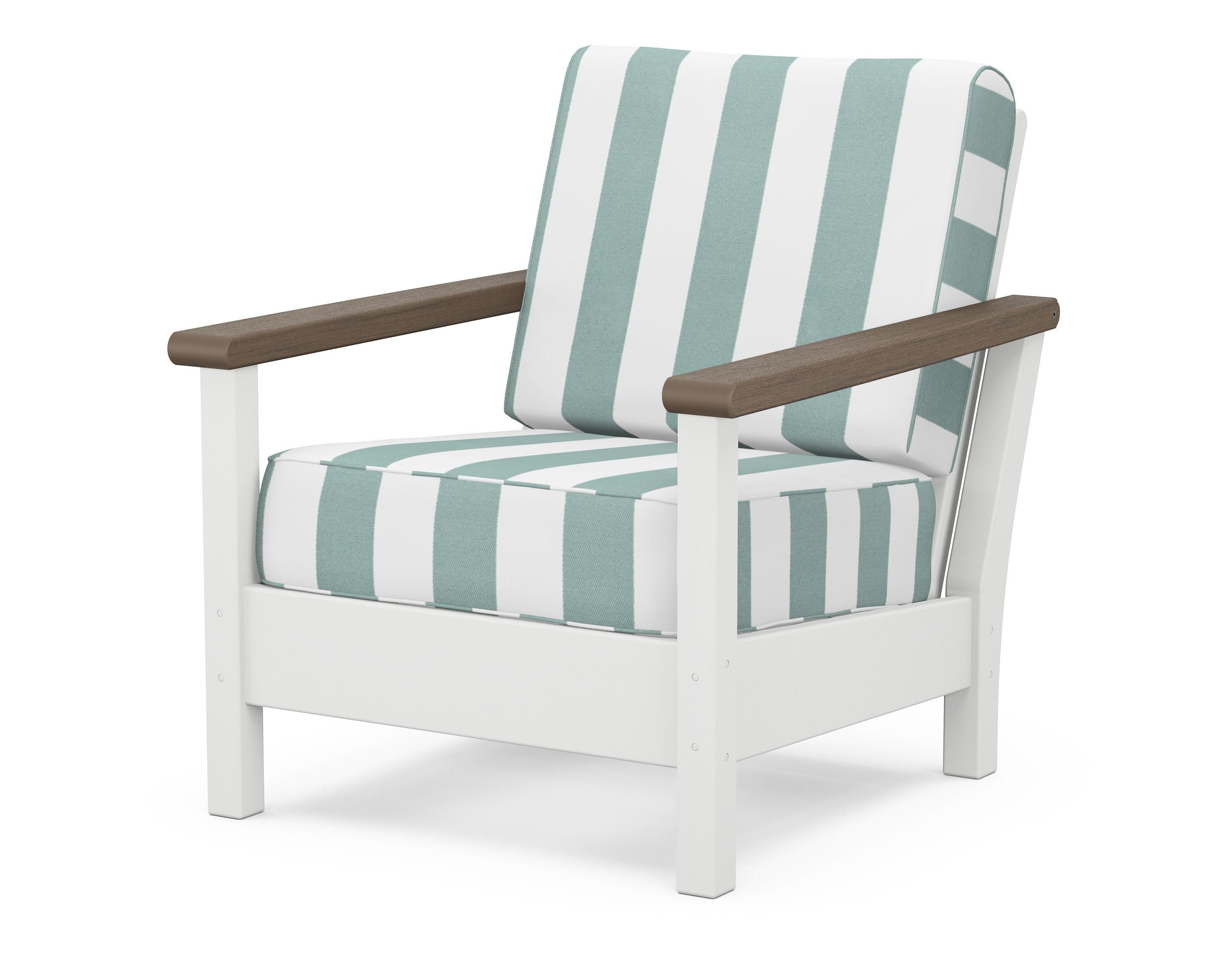 POLYWOOD® Harbour Deep Seating Chair in White / Kona / Cabana Stripe Glacier Spa