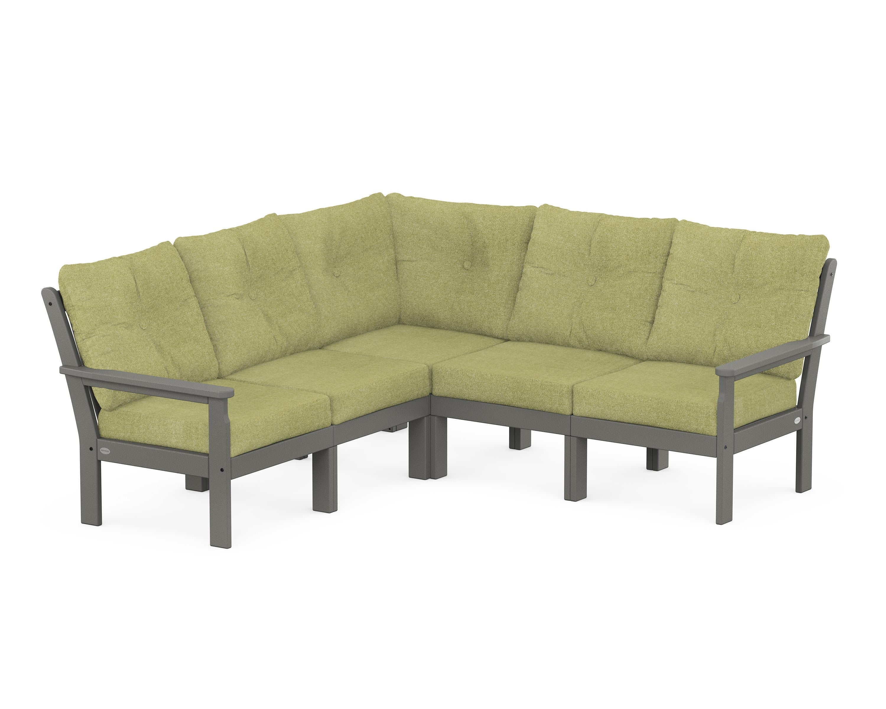 POLYWOOD® Vineyard 5-Piece Sectional in Slate Grey / Chartreuse Boucle