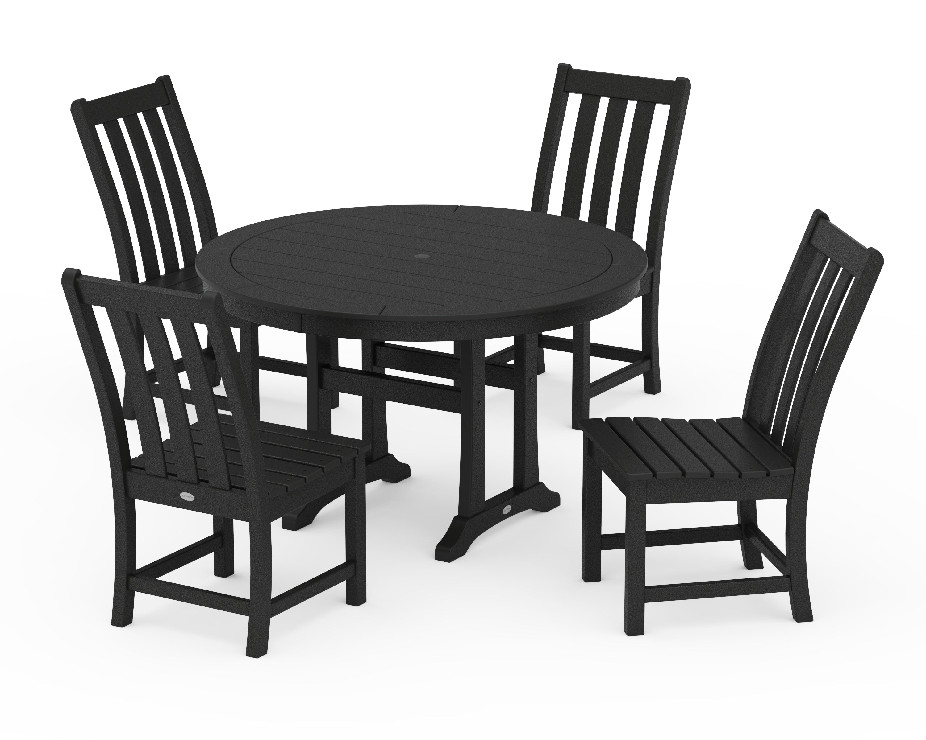 POLYWOOD® Vineyard Side Chair 5-Piece Round Dining Set With Trestle Legs in Black