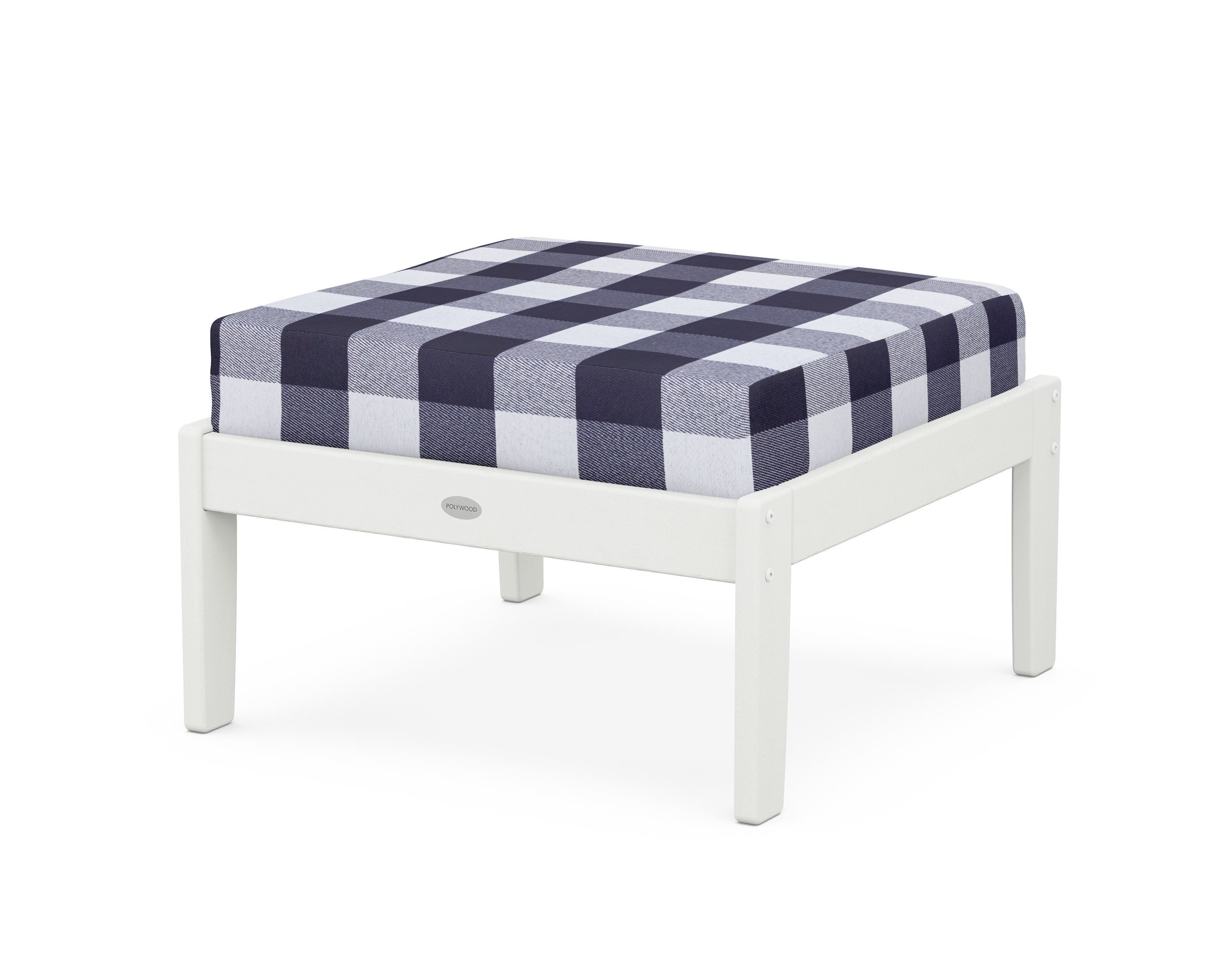 POLYWOOD® Braxton Deep Seating Ottoman in Vintage White / Buffalo Plaid Navy