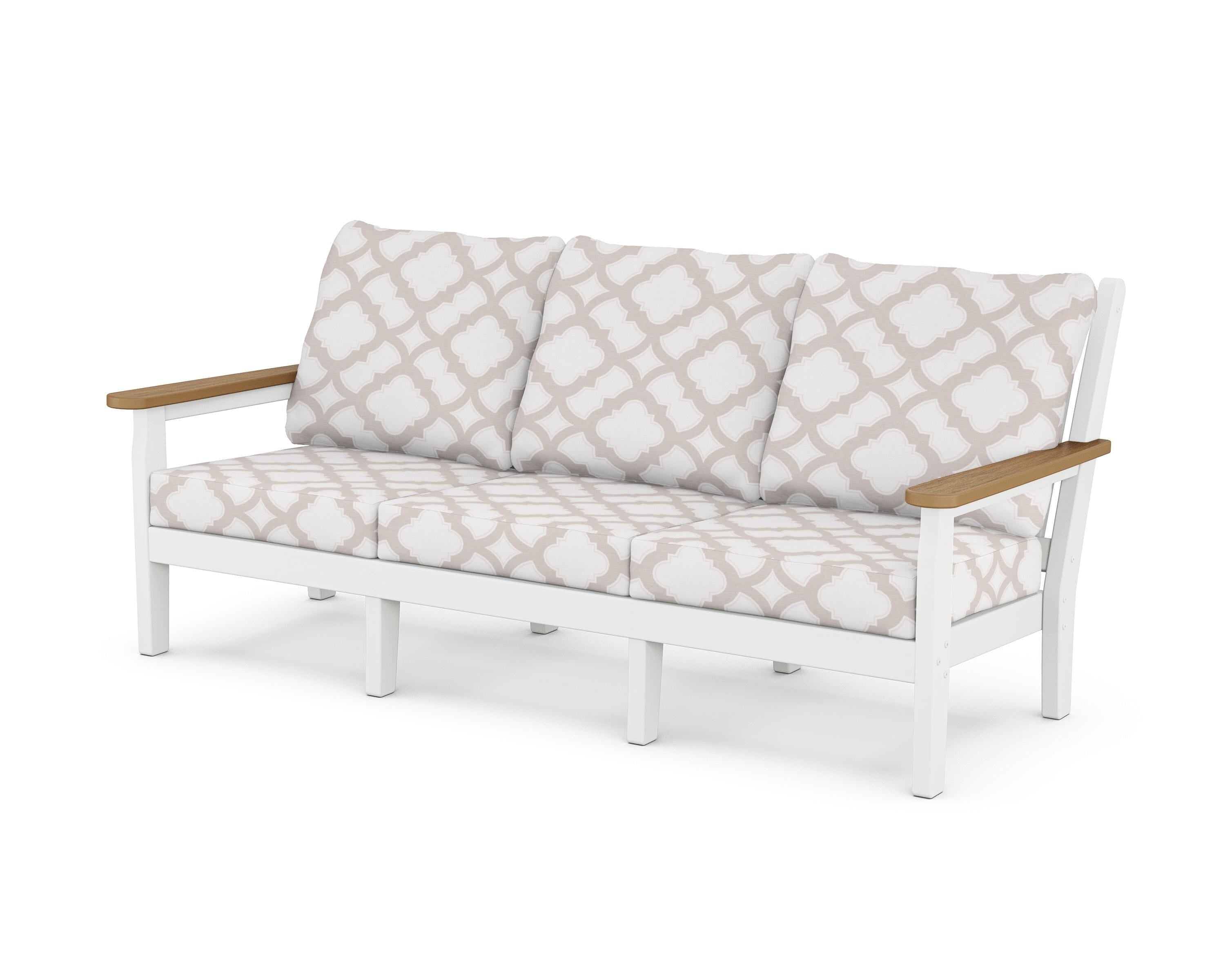 POLYWOOD® Chippendale Deep Seating Sofa in White / Natural / Trellis Dune Burlap
