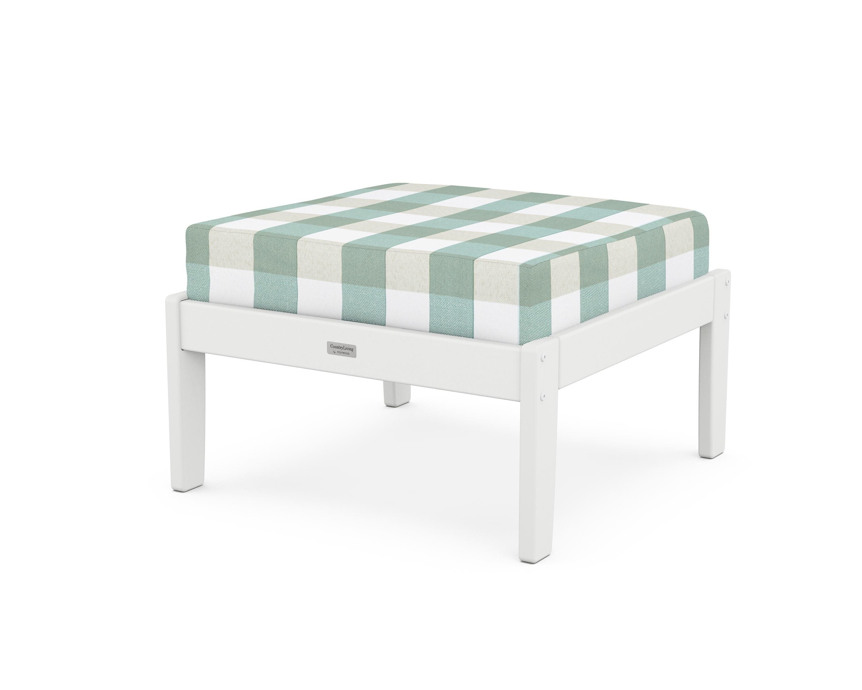 Country Living Cottage Deep Seating Ottoman in White / Buffalo Plaid Glacier Spa