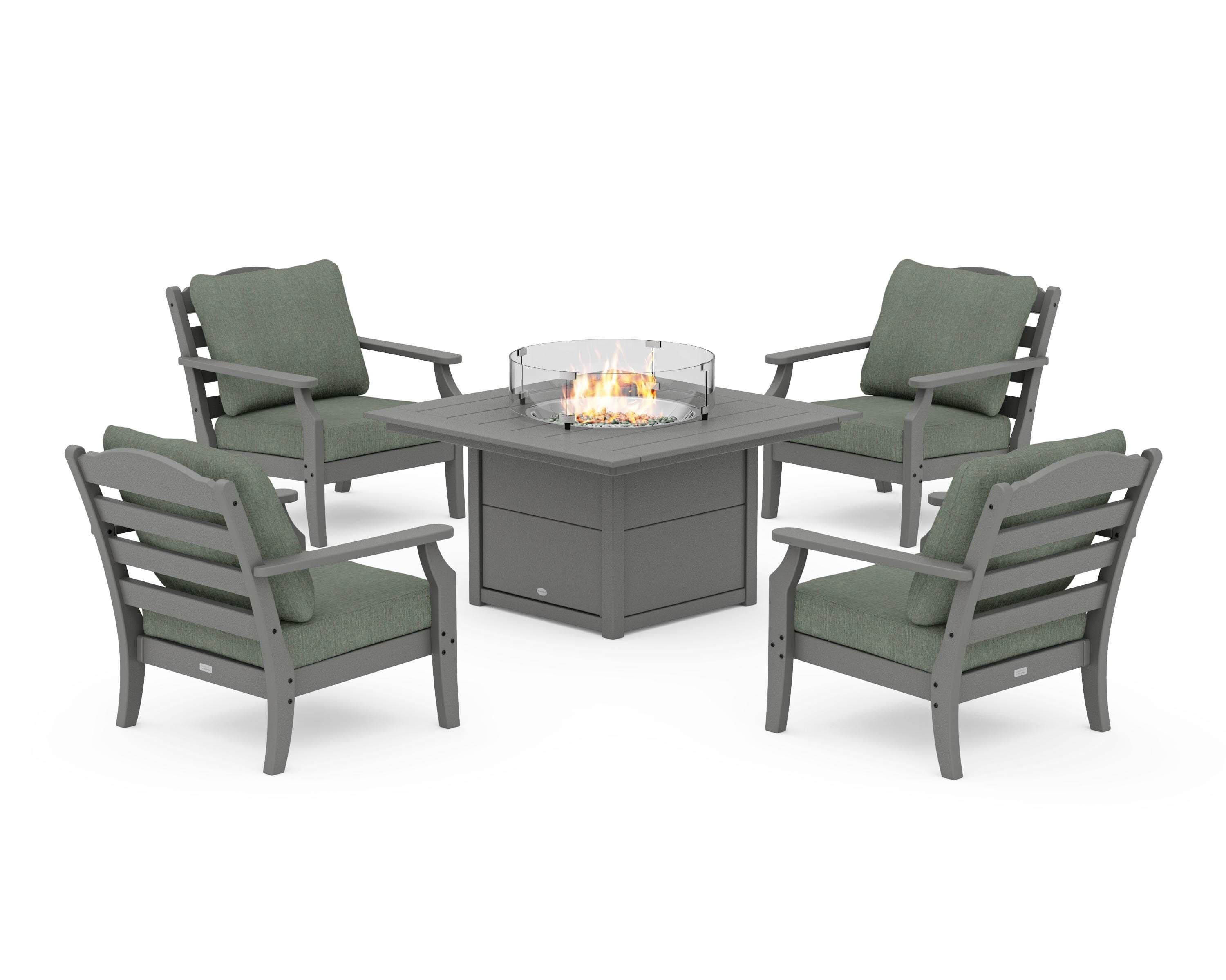 Draper James™ by POLYWOOD® Savannah 5-Piece Deep Seating Set with Fire Pit Table in Slate Grey / Cast Sage