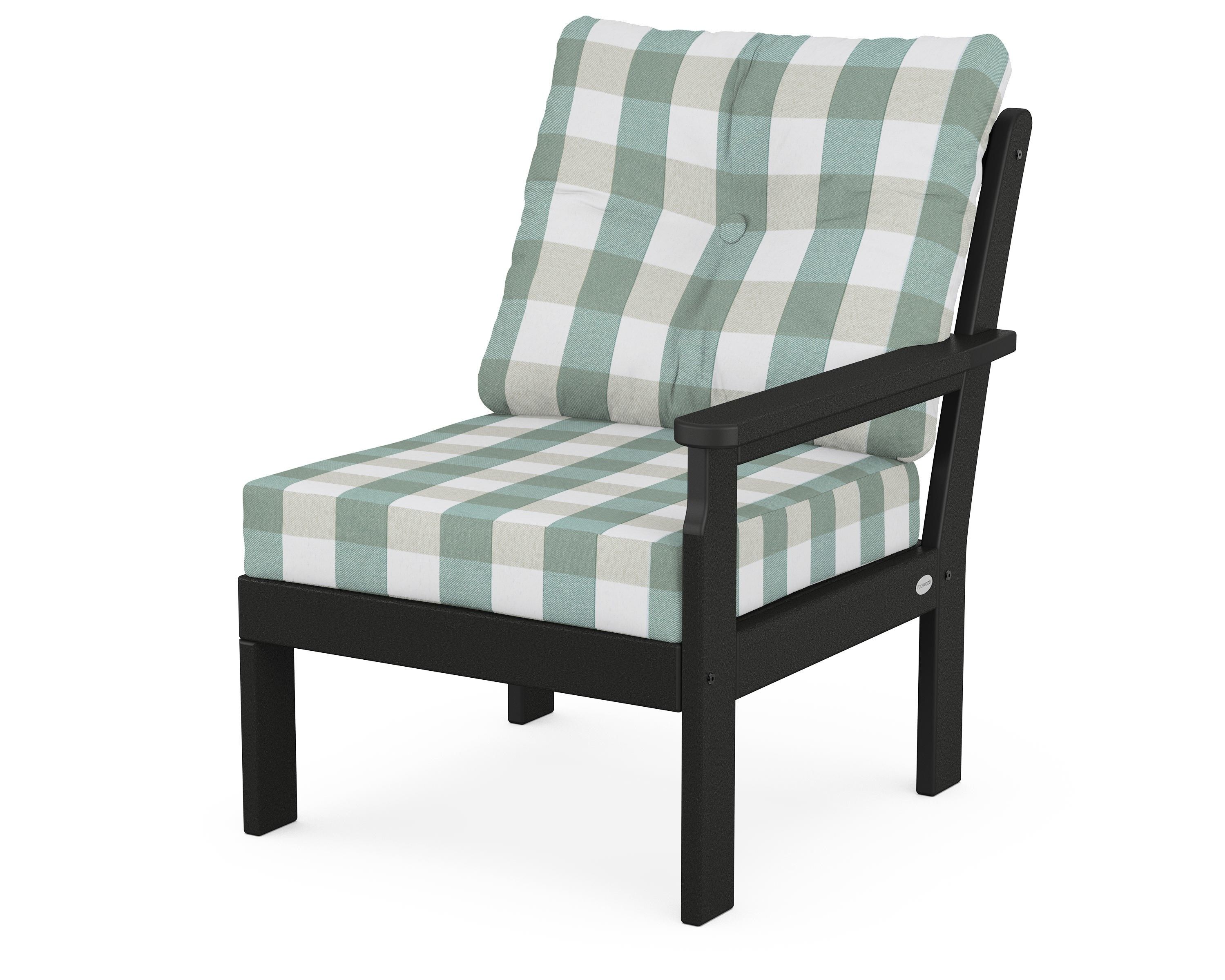 POLYWOOD® Vineyard Modular Right Arm Chair in Black / Buffalo Plaid Glacier Spa